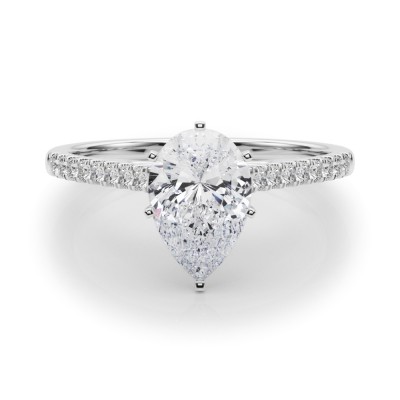2.69 ctw. Pear Cut Diamond with a 14K WG or YG Cathedral Diamond Setting