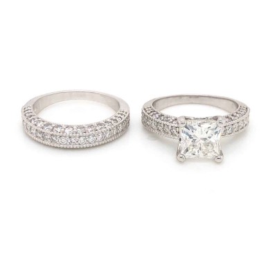 5.97 ctw. Vintage Princess-Cut Diamond Ring with Matching Wedding Band