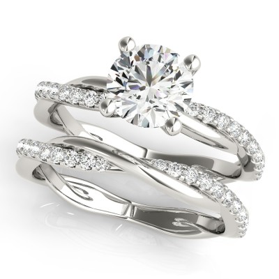 3.15 ctw. Round Cut Diamond Set in a 14kt White Gold Twisted Diamond Setting