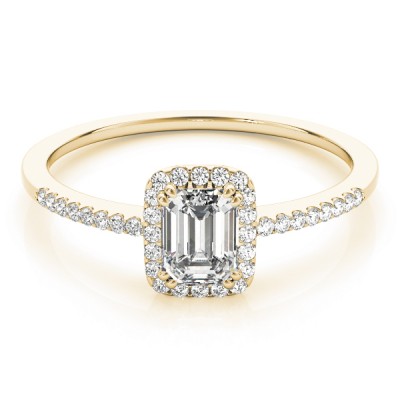 2.52 ctw. Emerald Cut Diamond Engagement Ring set in a Halo Setting of Side Accent Stones
