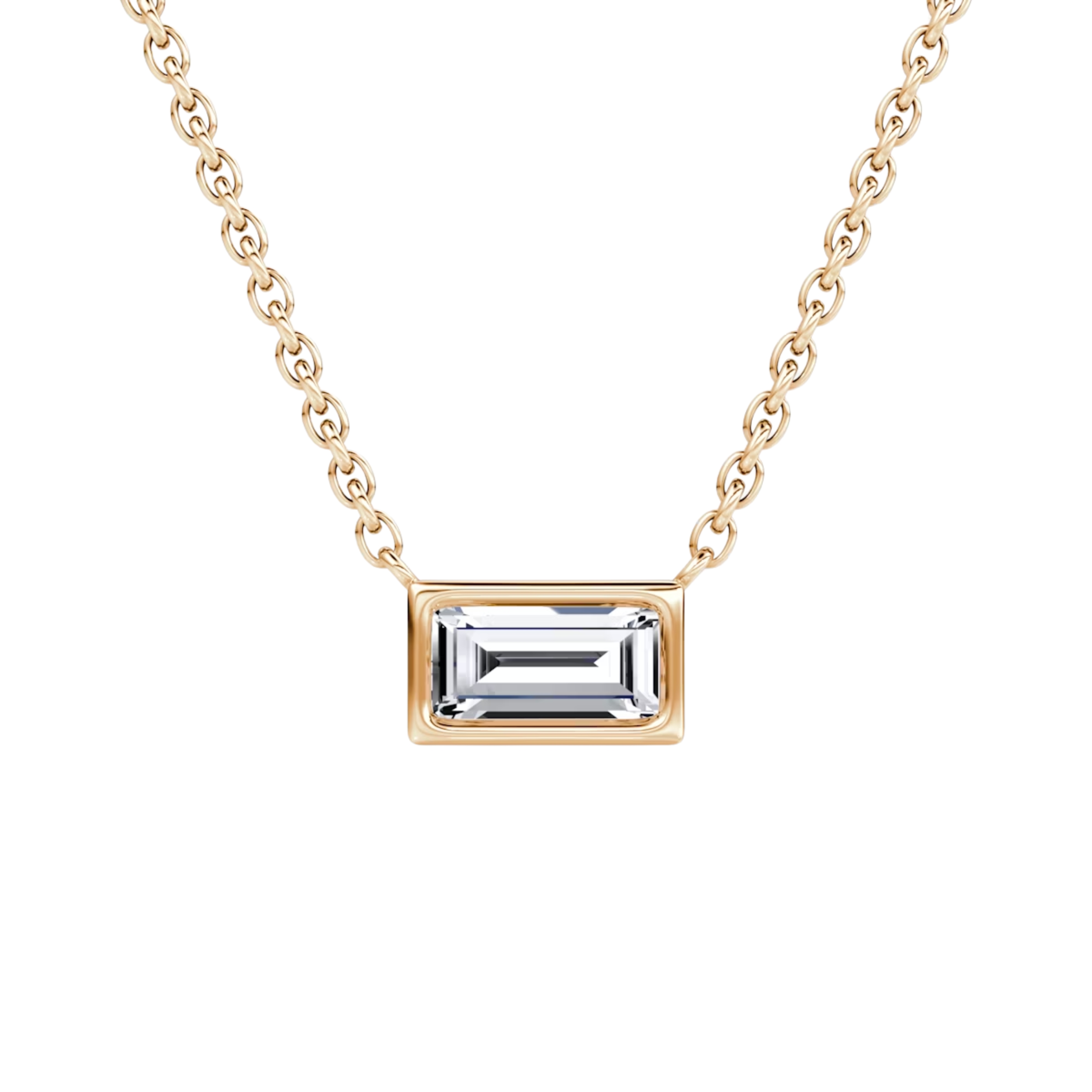 0.25ct Baguette Bezel Necklace 14K Rose Gold