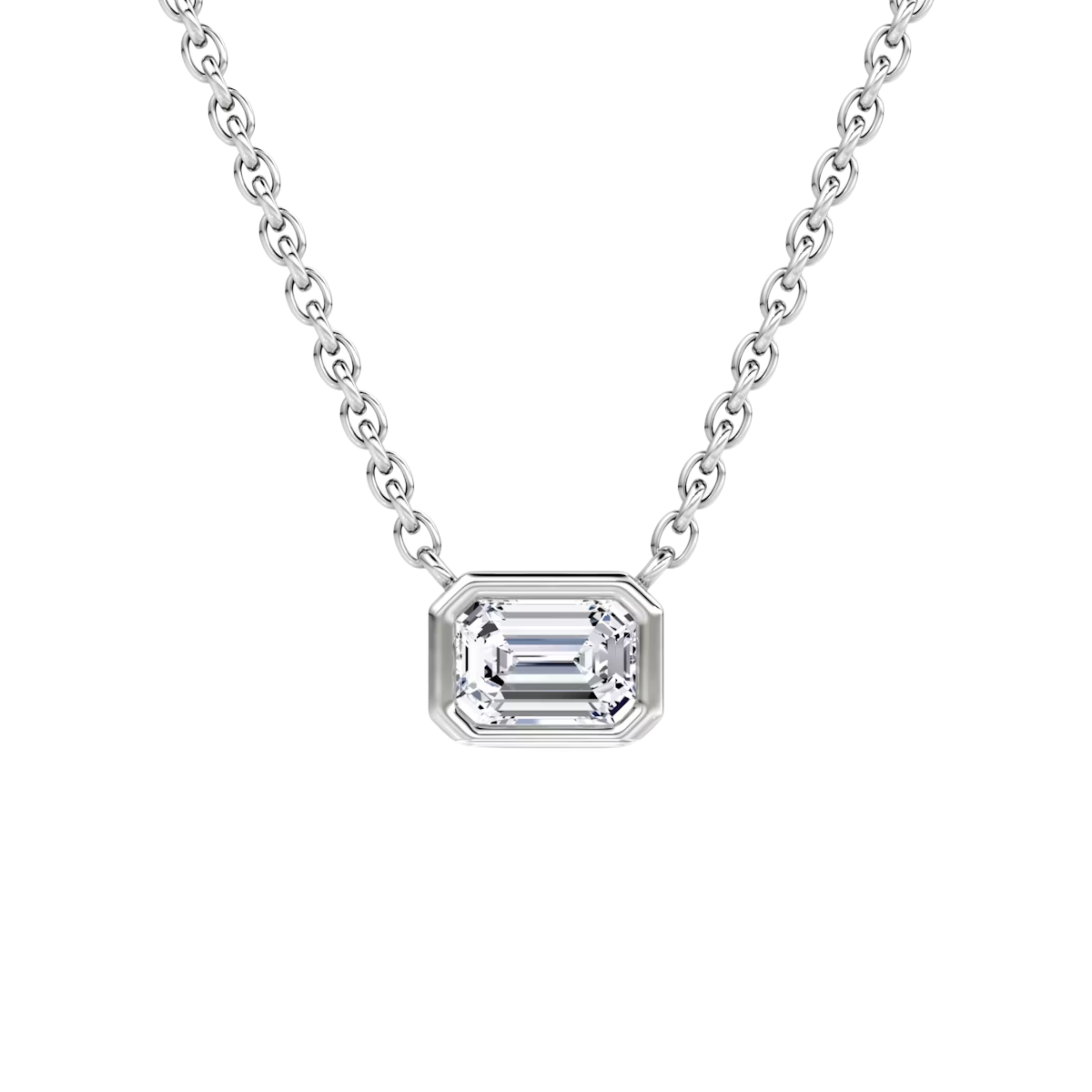 0.25ct Emerald Bezel Necklace 14K White Gold