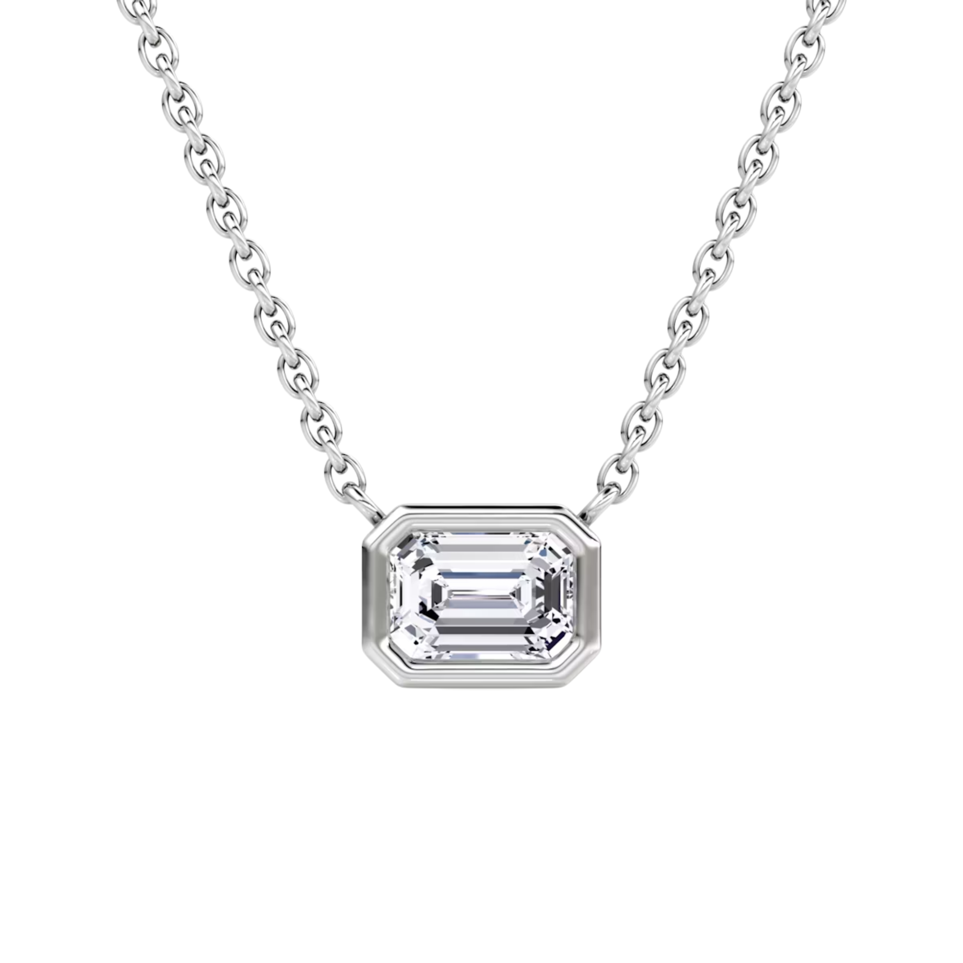 0.50ct Emerald Bezel Necklace 14K White Gold