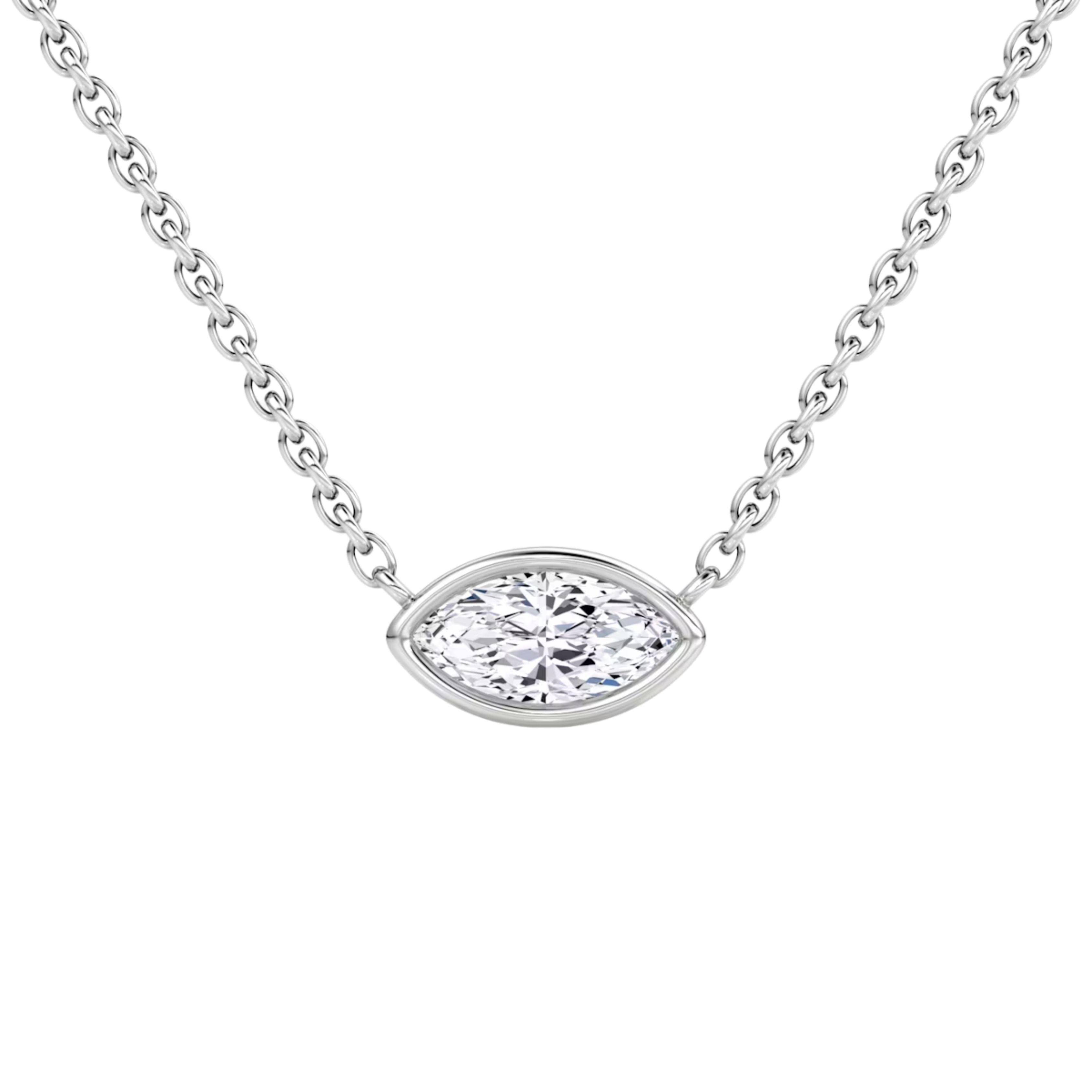 0.25ct Marquise Bezel Necklace 14K White Gold