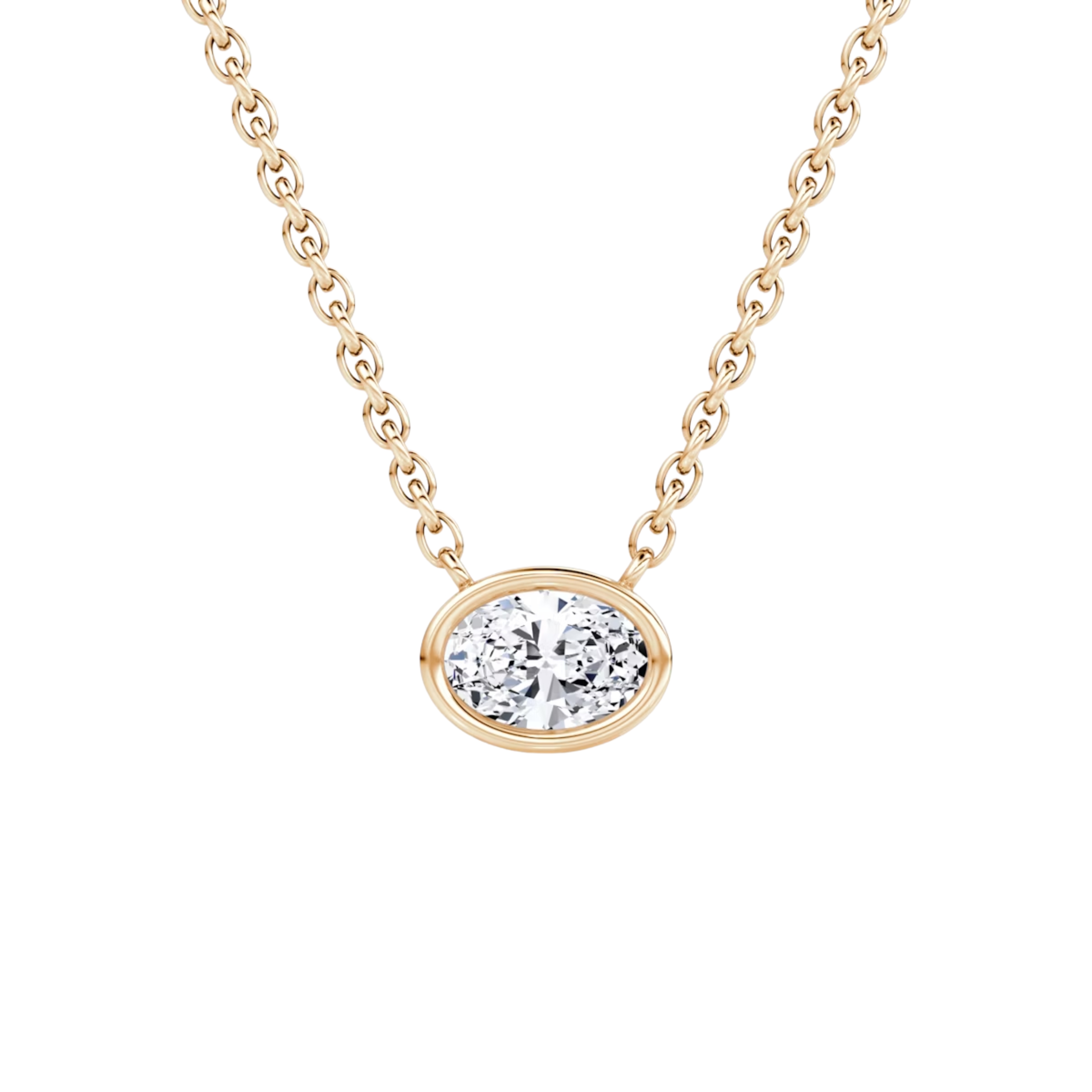 0.25ct Oval Bezel Necklace 14K Rose Gold