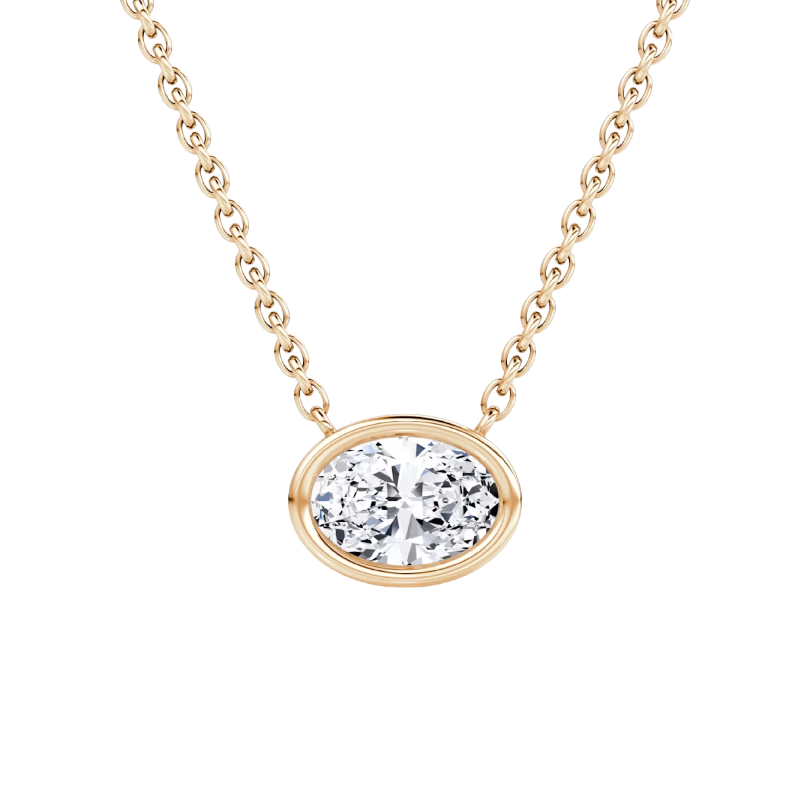 0.50ct Oval Bezel Necklace 14K Rose Gold