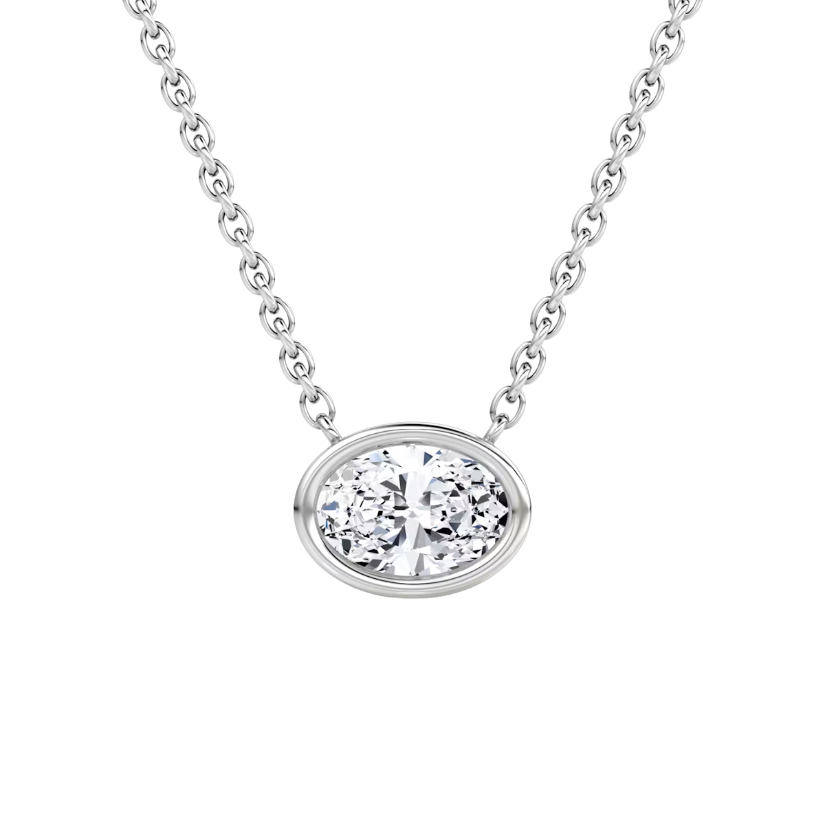 0.50ct Oval Bezel Necklace 14K White Gold