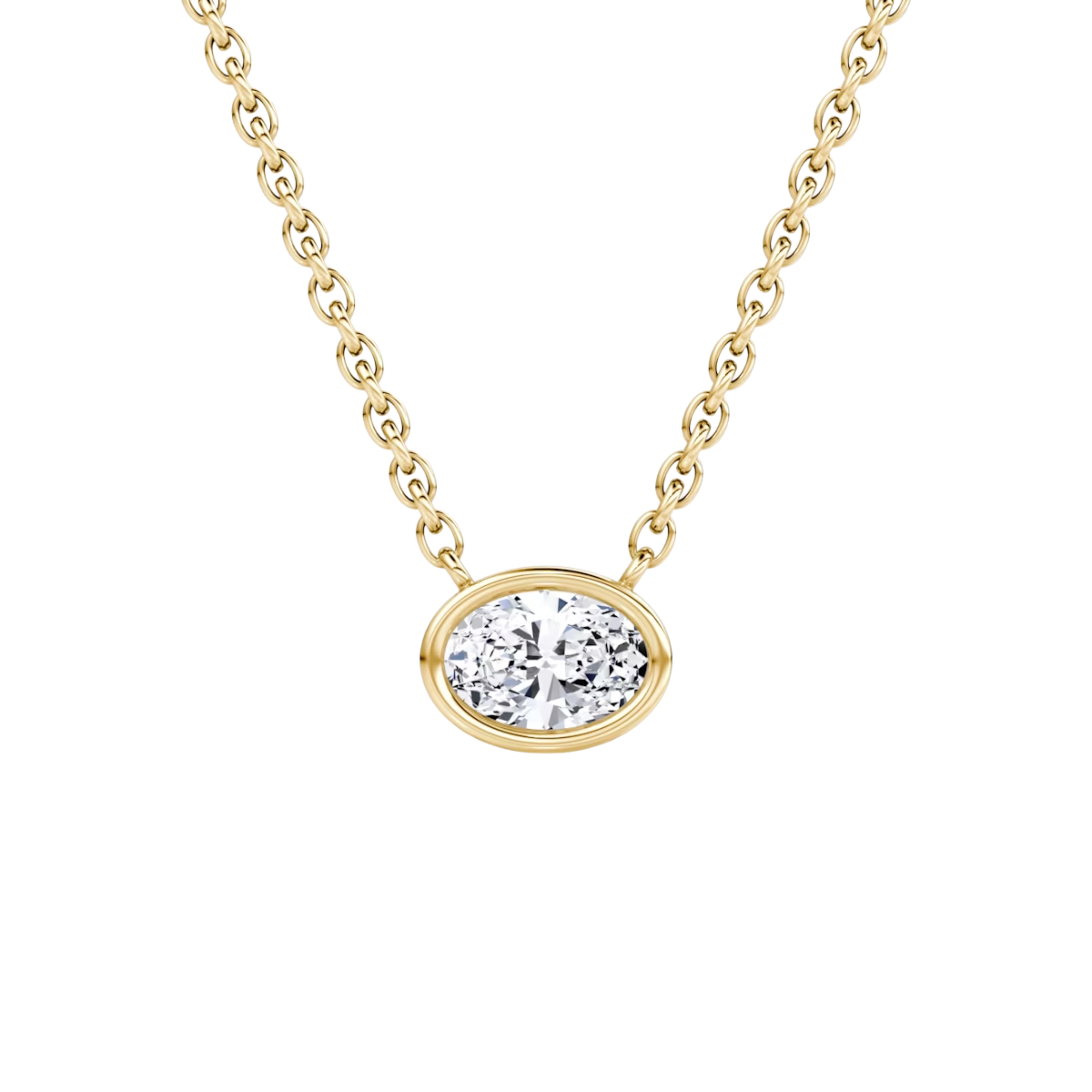 0.25ct Oval Bezel Necklace 14K Yellow Gold