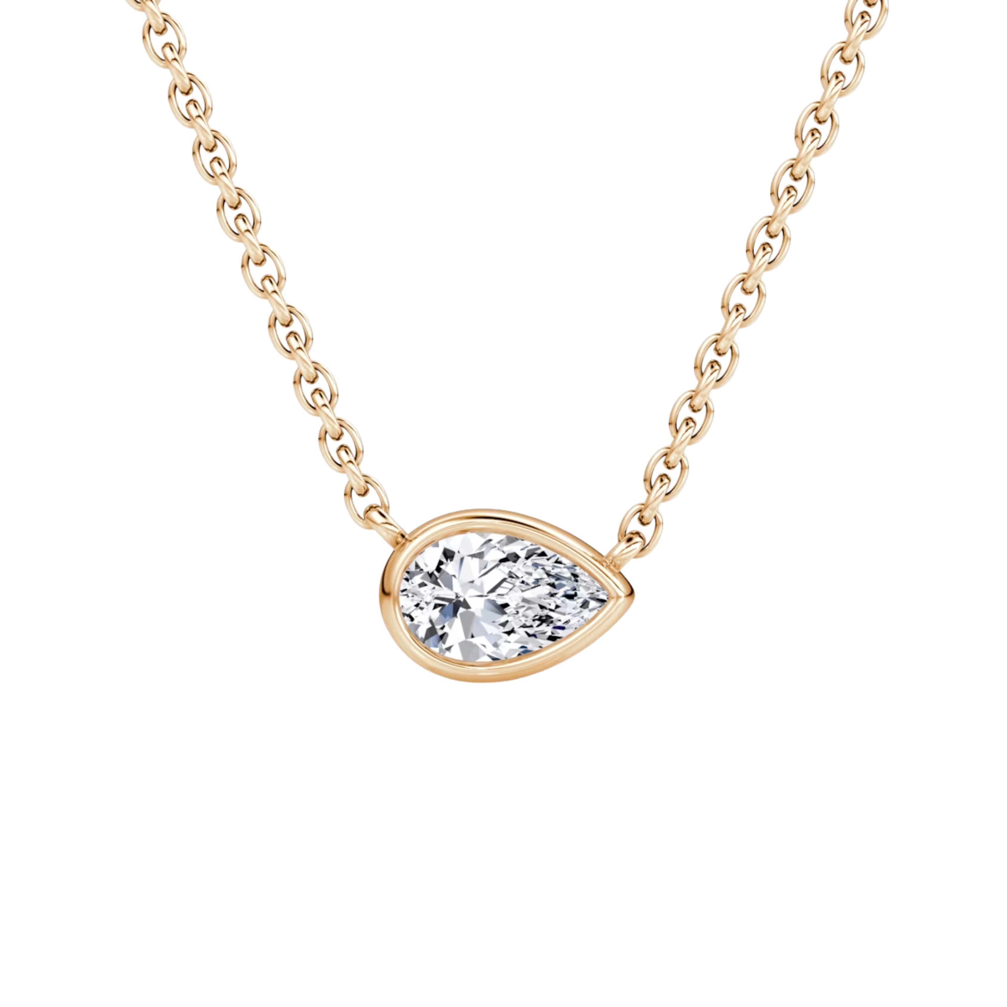 0.25ct Pear Bezel Necklace 14K Rose Gold