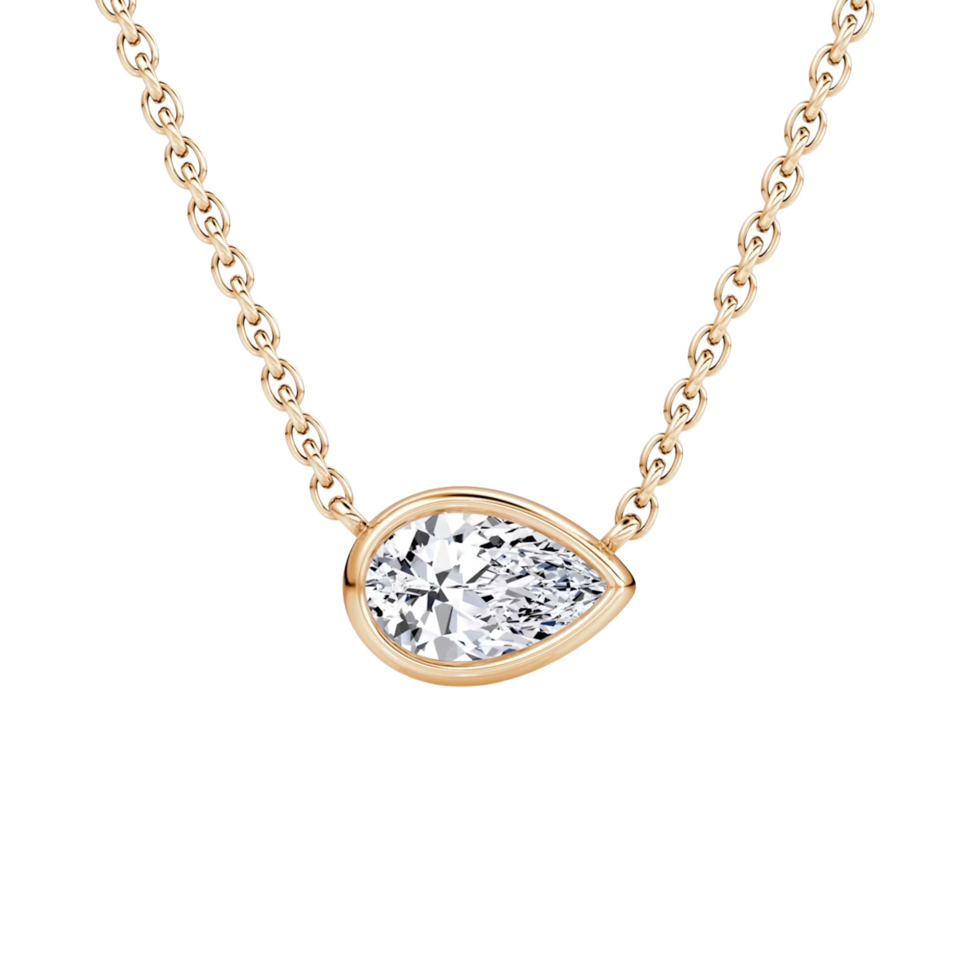 0.50ct Pear Bezel Necklace 14K Rose Gold