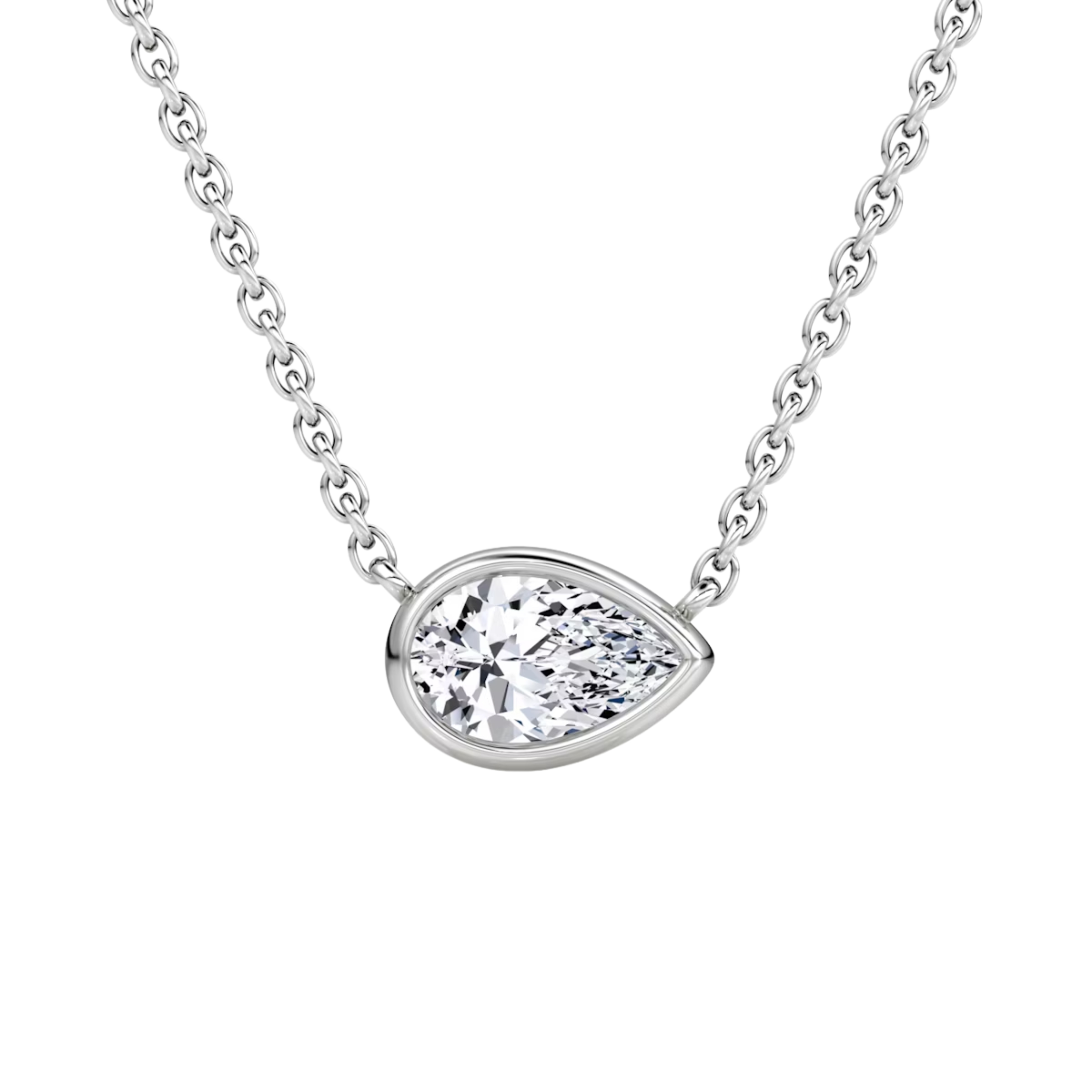 0.50ct Pear Bezel Necklace 14K White Gold