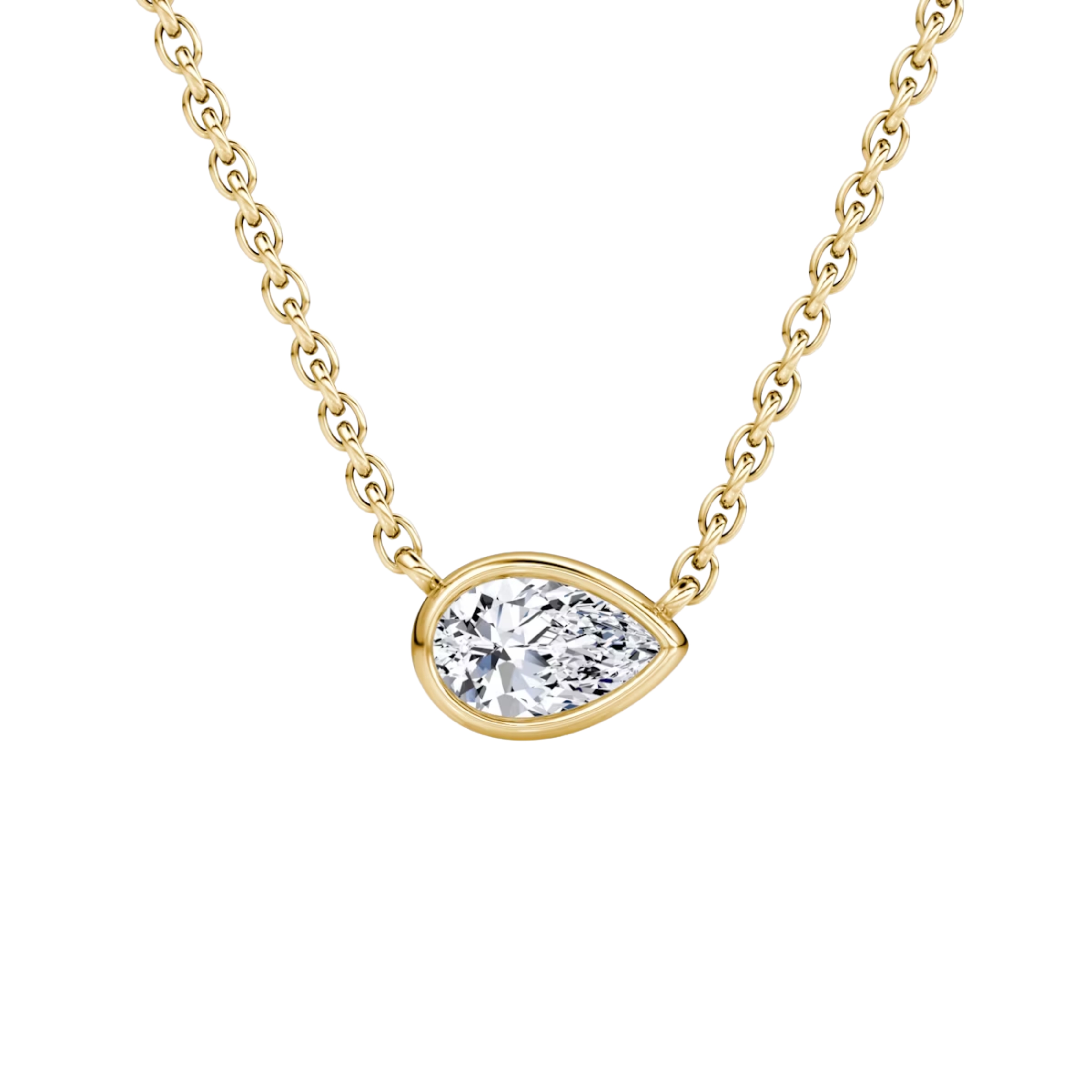 0.25ct Pear Bezel Necklace 14K Yellow Gold