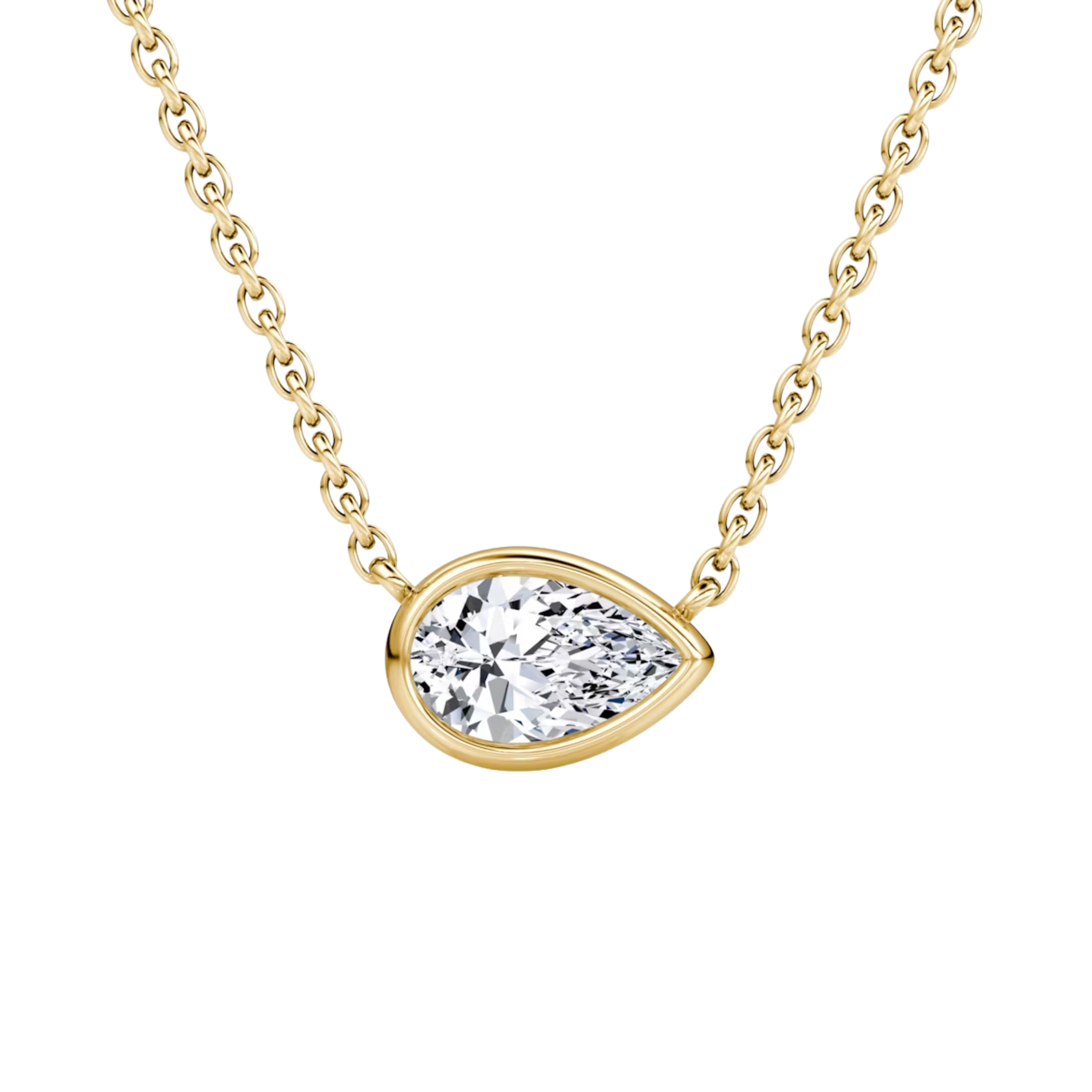 0.50ct Pear Bezel Necklace 14K Yellow Gold
