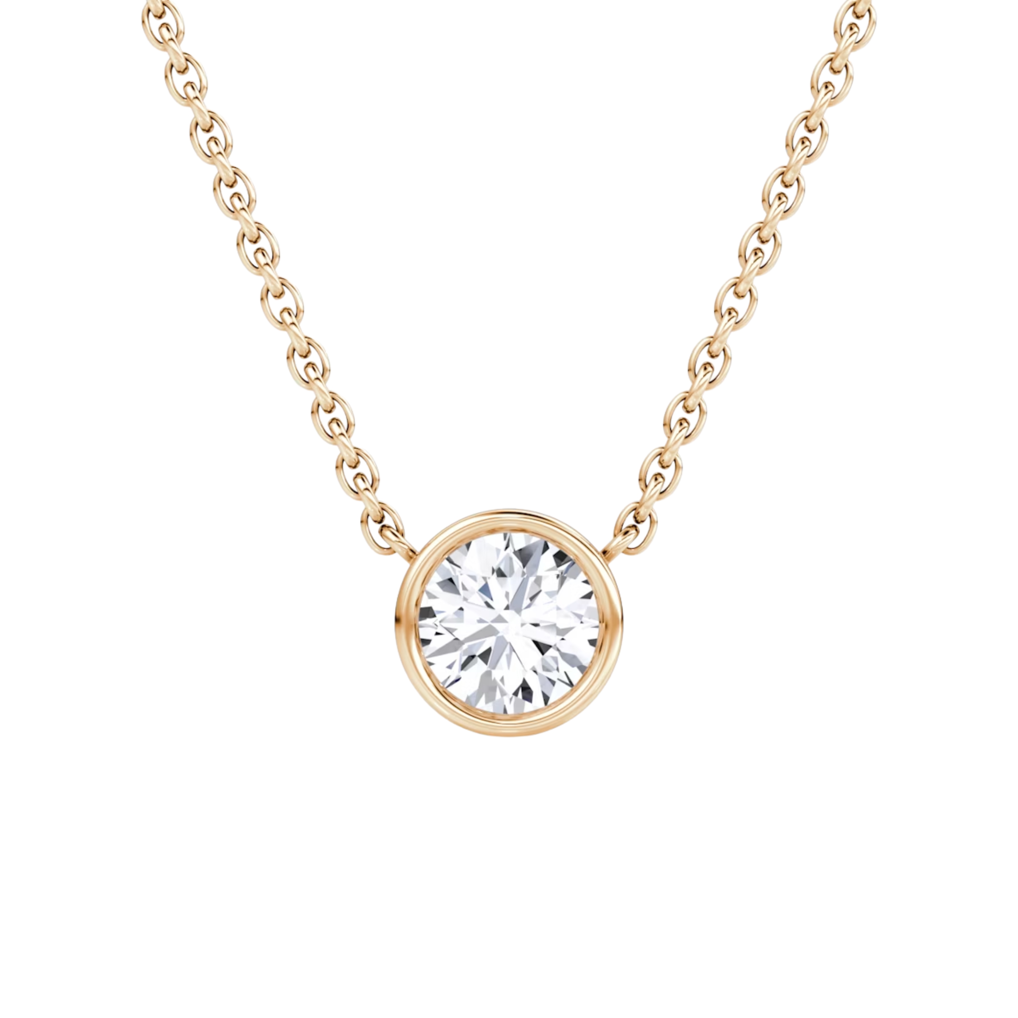 0.50ct Round Bezel Necklace 14K Rose Gold