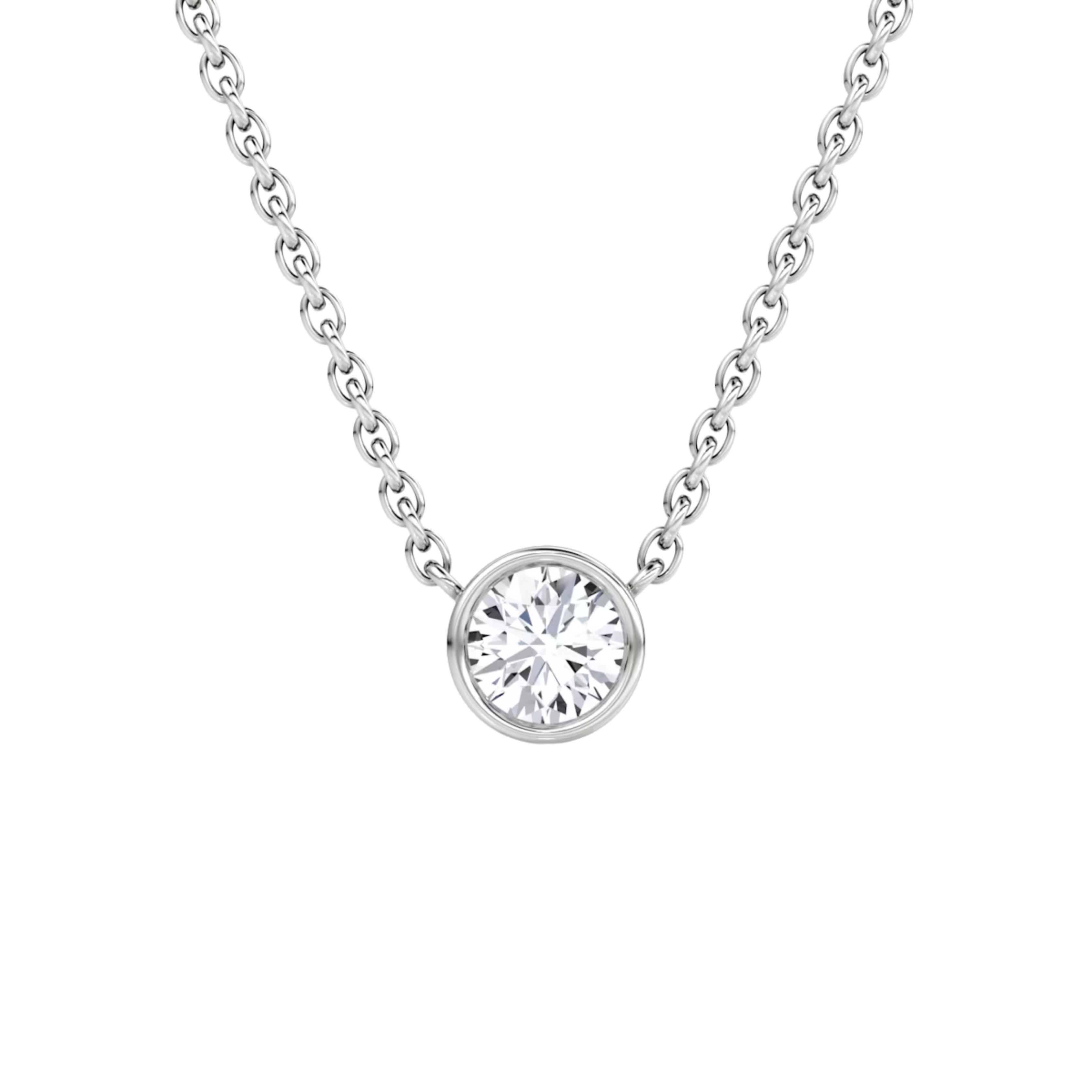 0.25ct Round Bezel Necklace 14K White Gold