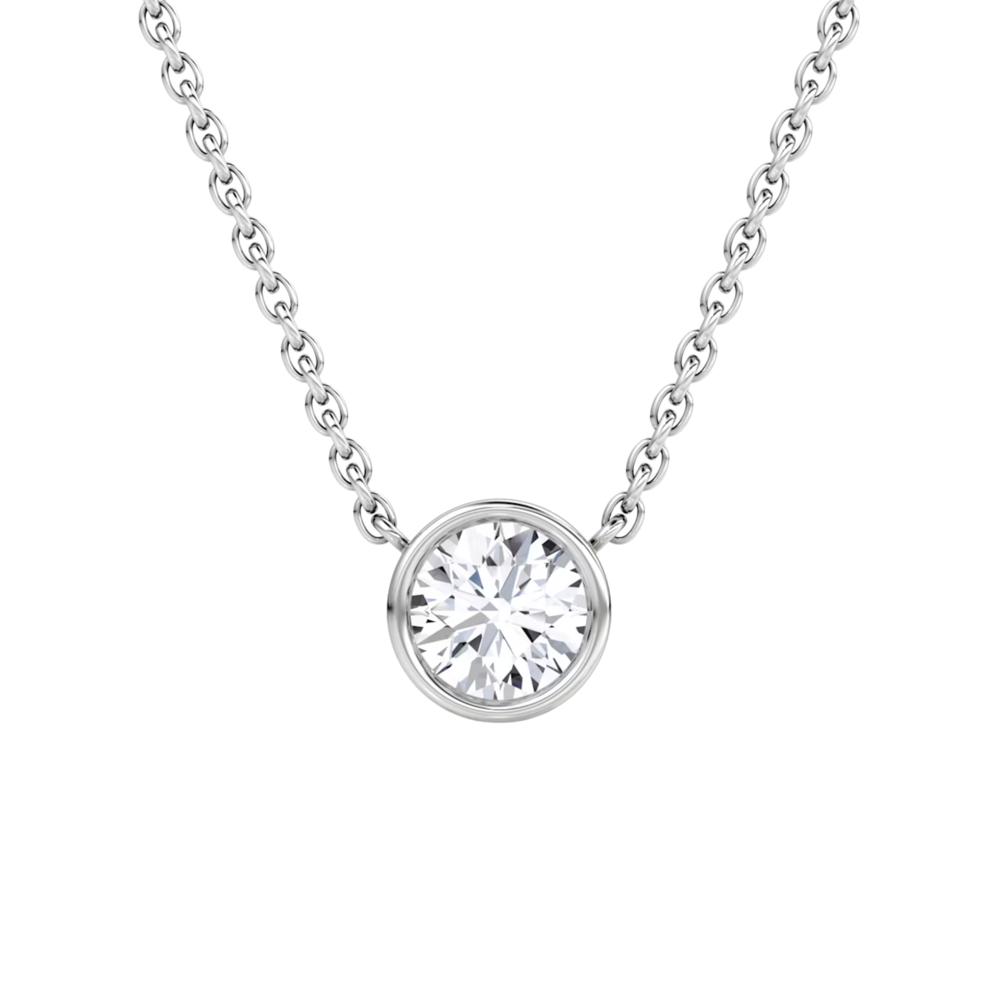 0.50ct Round Bezel Necklace 14K White Gold
