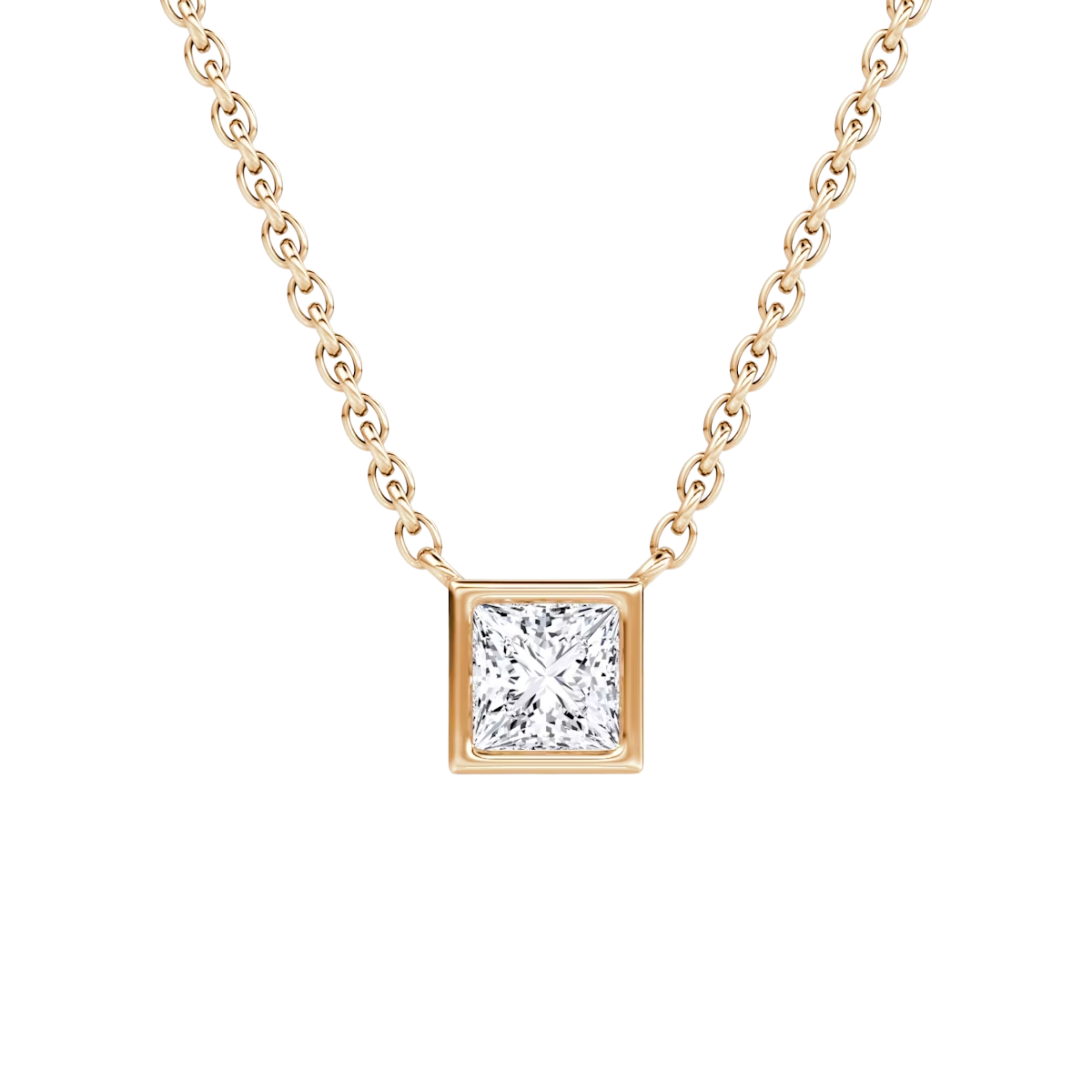 0.25ct Princess Bezel Necklace 14K Rose Gold
