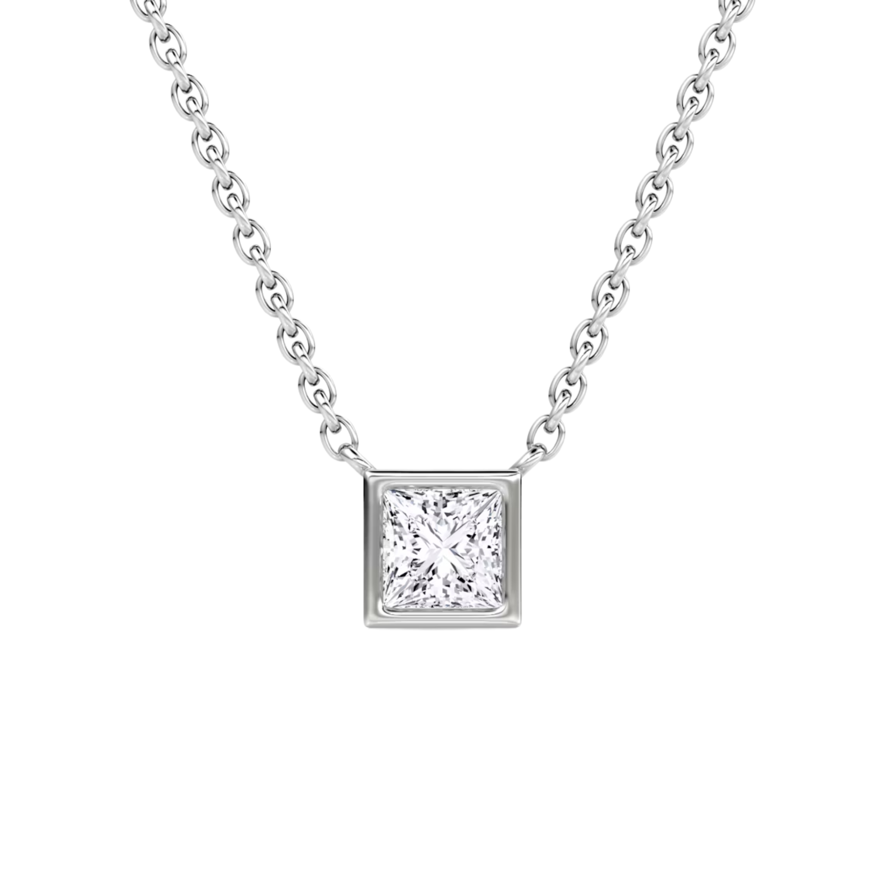 0.25ct Princess Bezel Necklace 14K White Gold