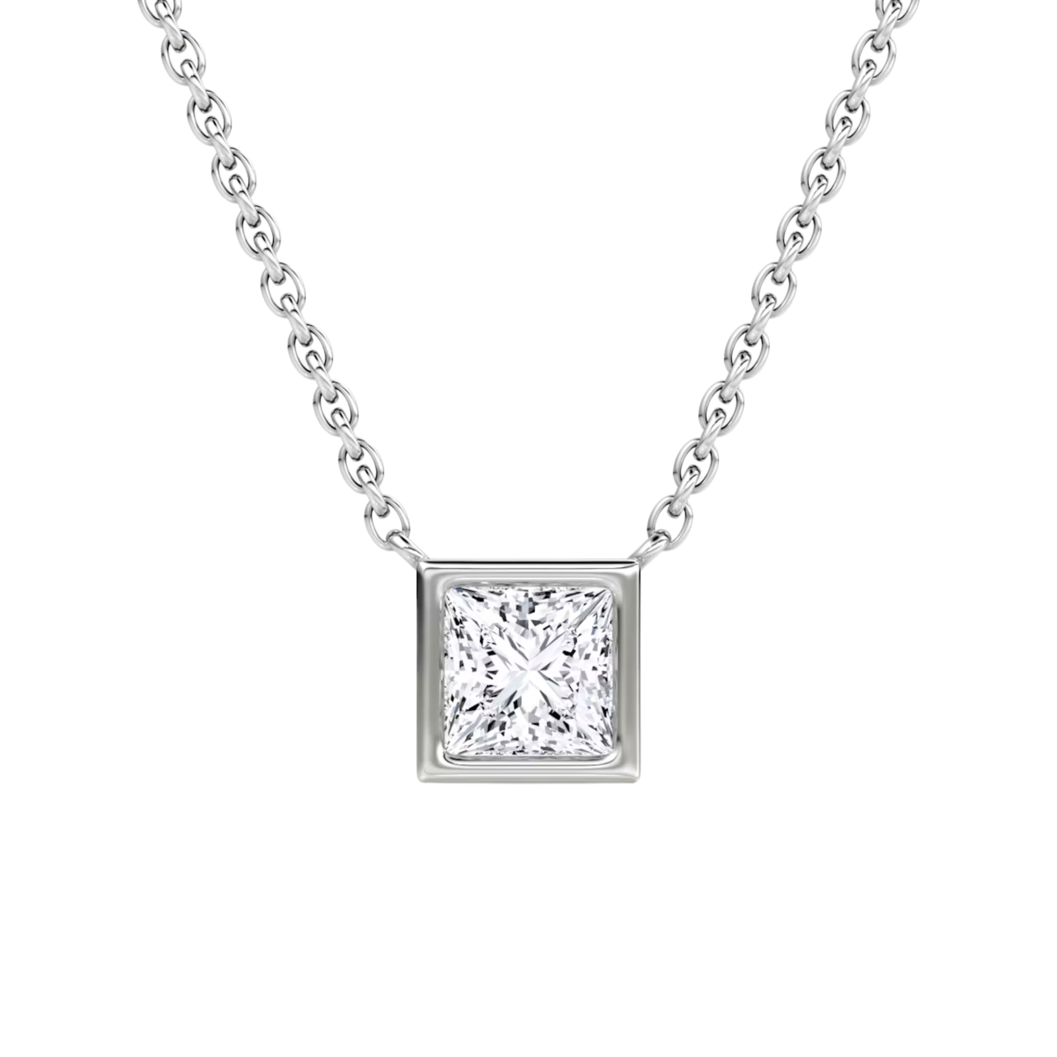 0.50ct Princess Bezel Necklace 14K White Gold