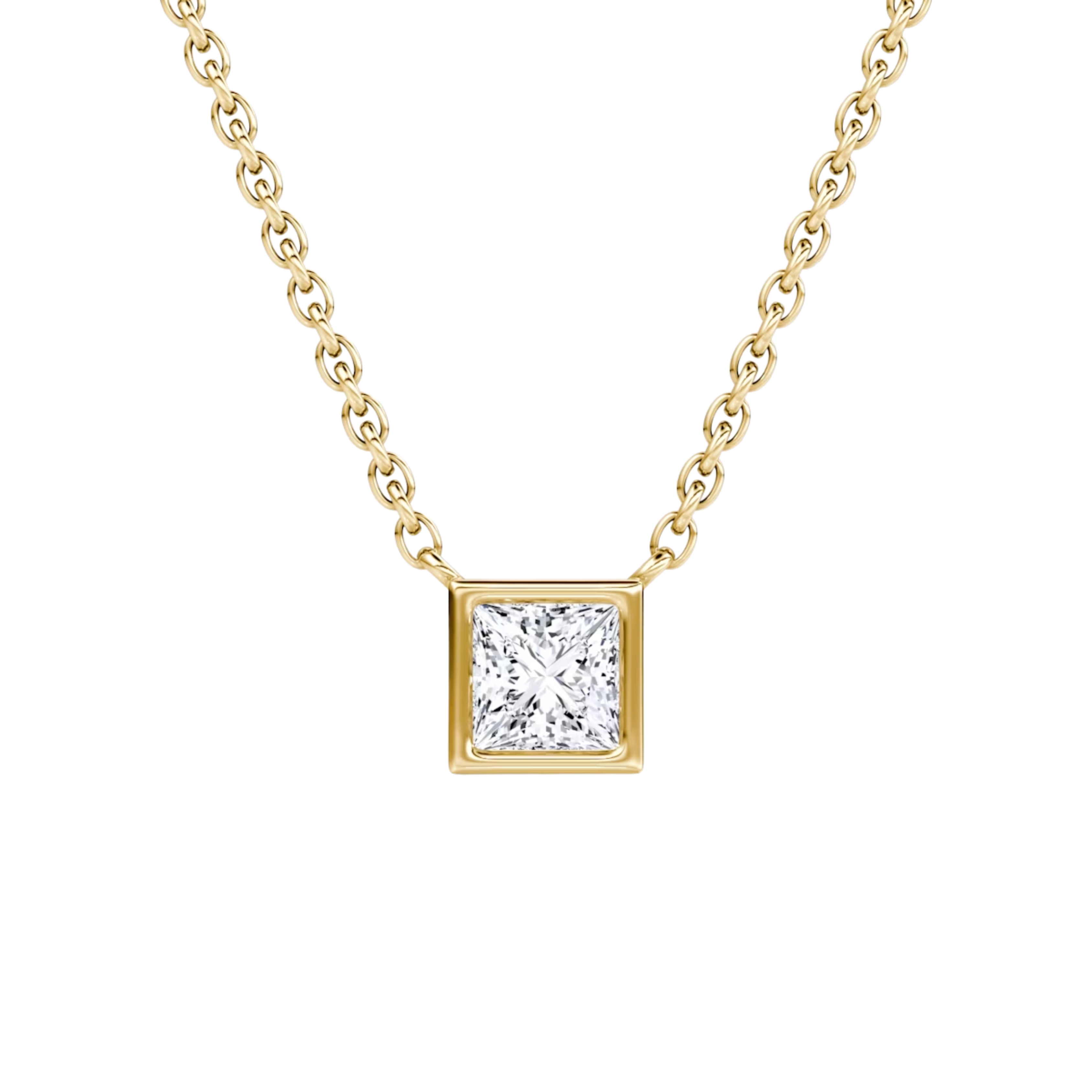 0.25ct Princess Bezel Necklace 14K Yellow Gold