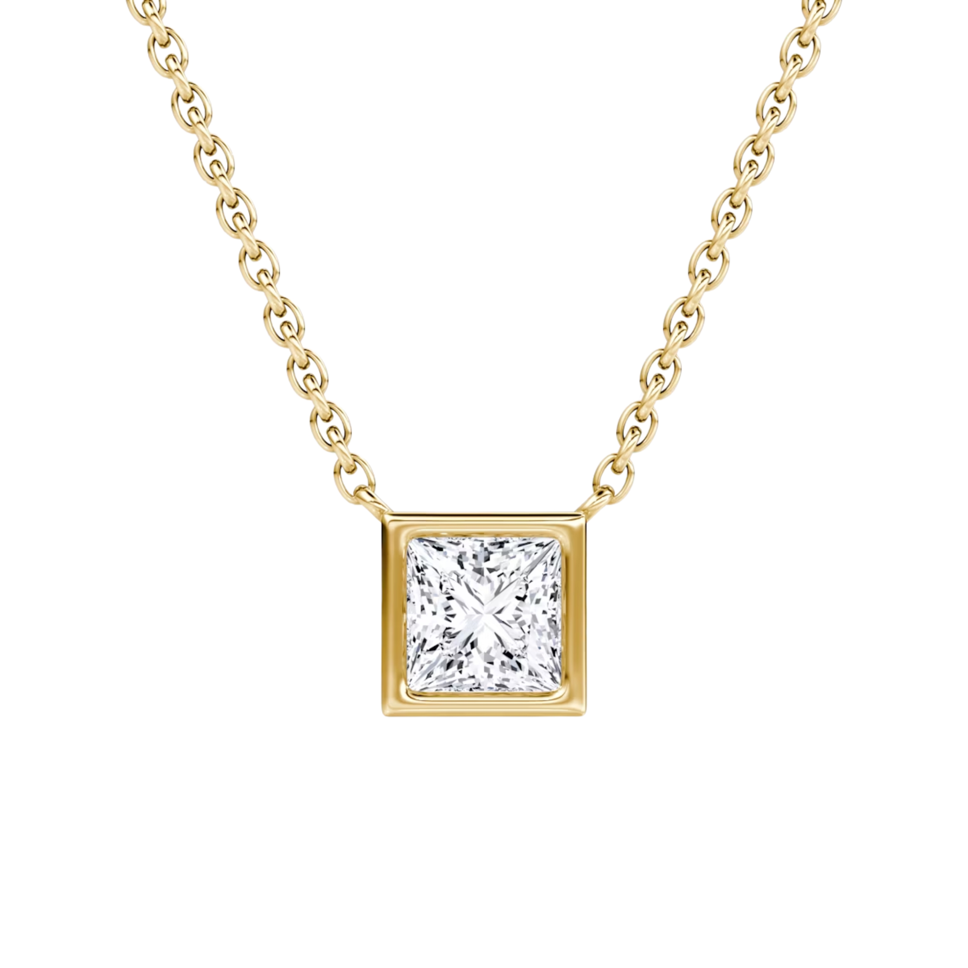 0.50ct Princess Bezel Necklace 14K Yellow Gold