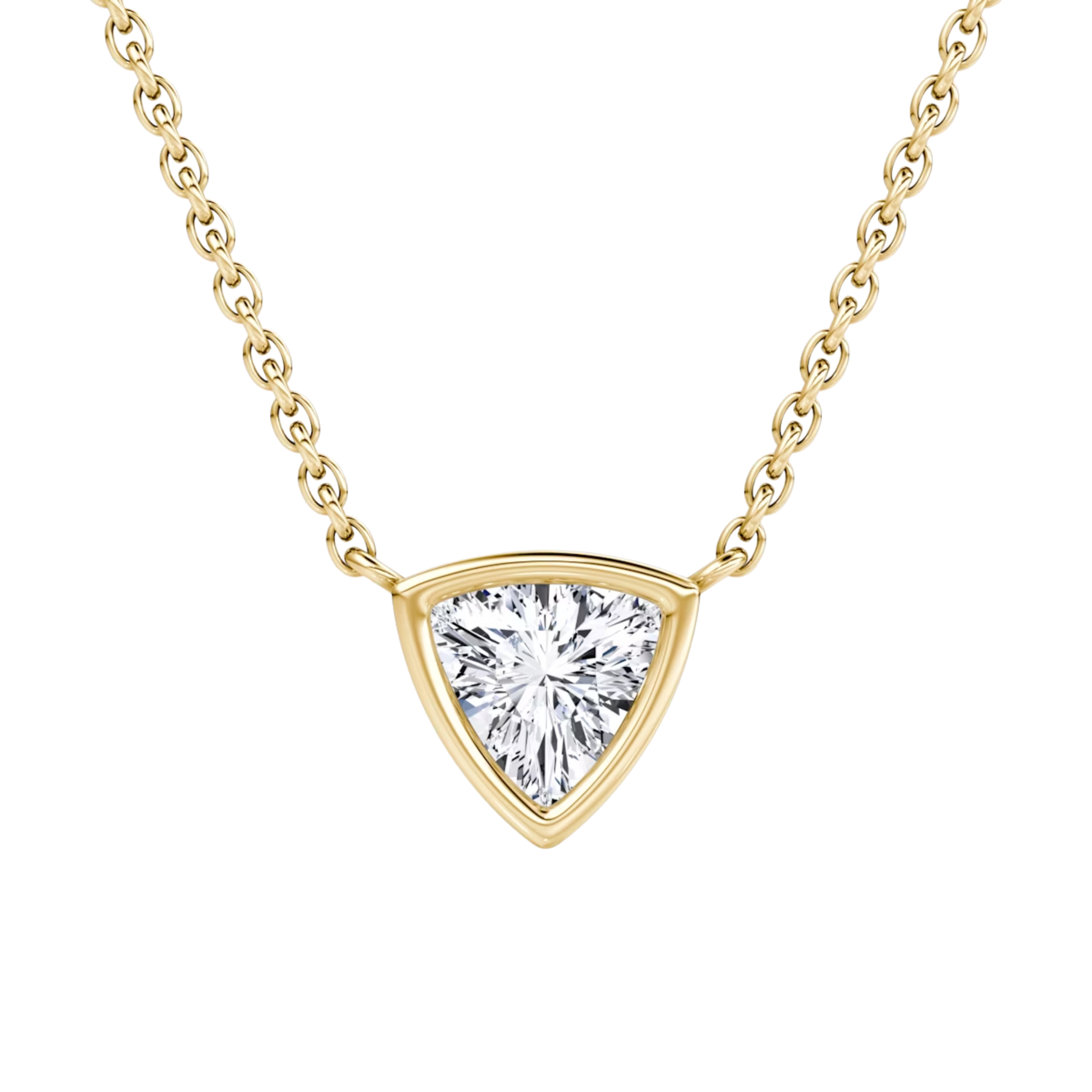 0.50ct Trillion Bezel Necklace 14K Yellow Gold