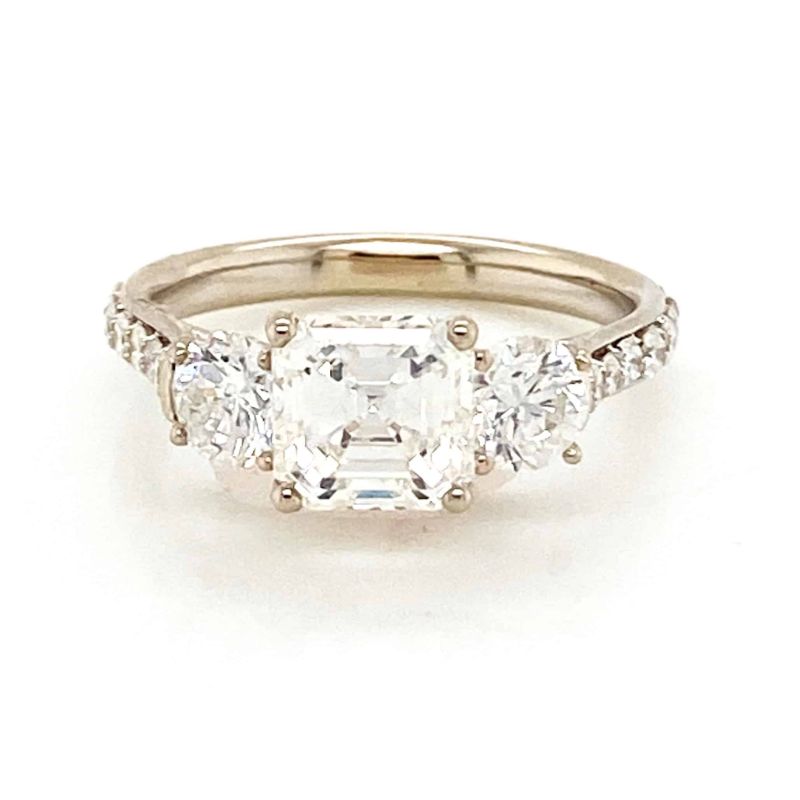 2.35 ctw. Three Stone Asscher Cut Diamond Engagement Ring in 14K White Gold
