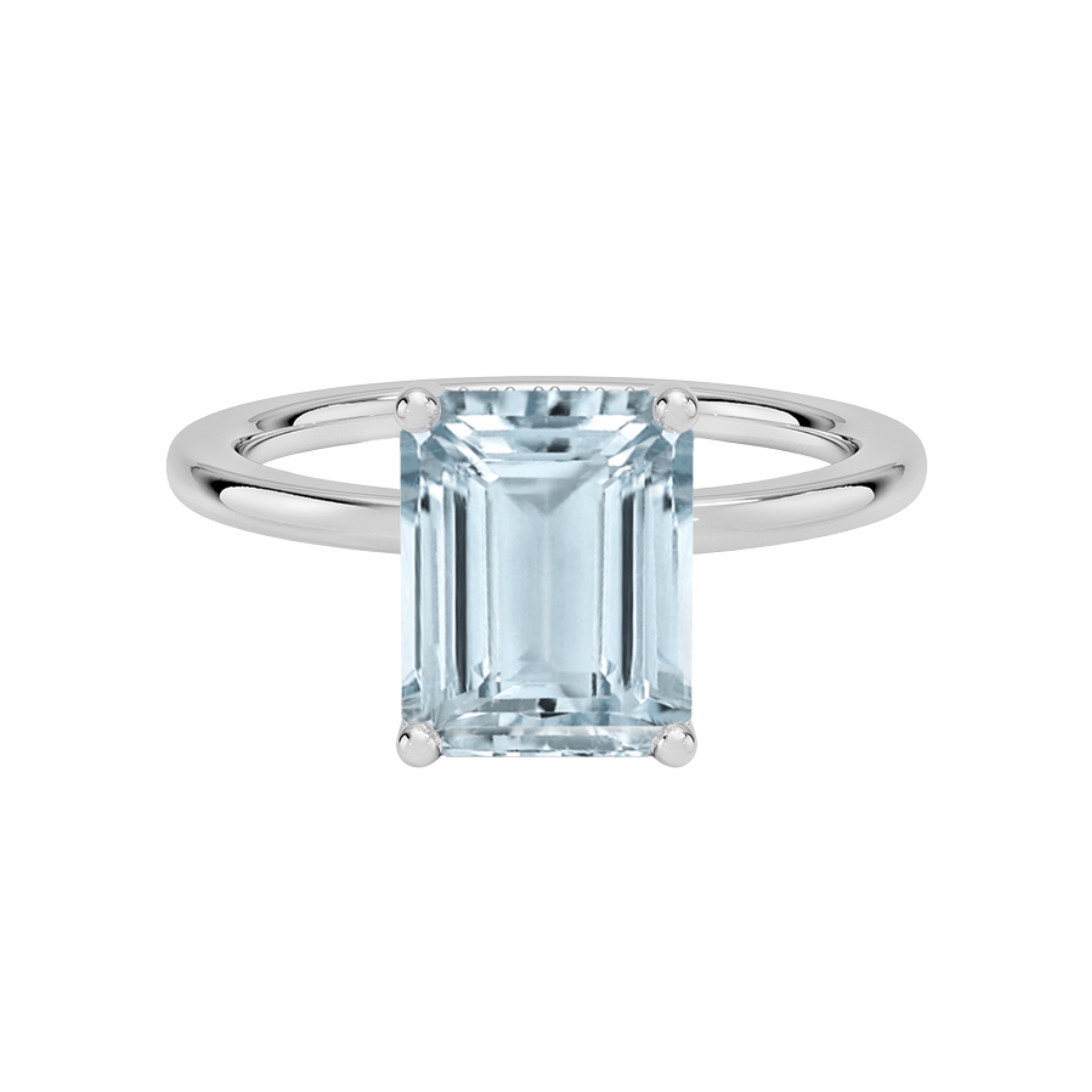 1ct Aquamarine Emerald Cut Engagement Ring 14K White Gold