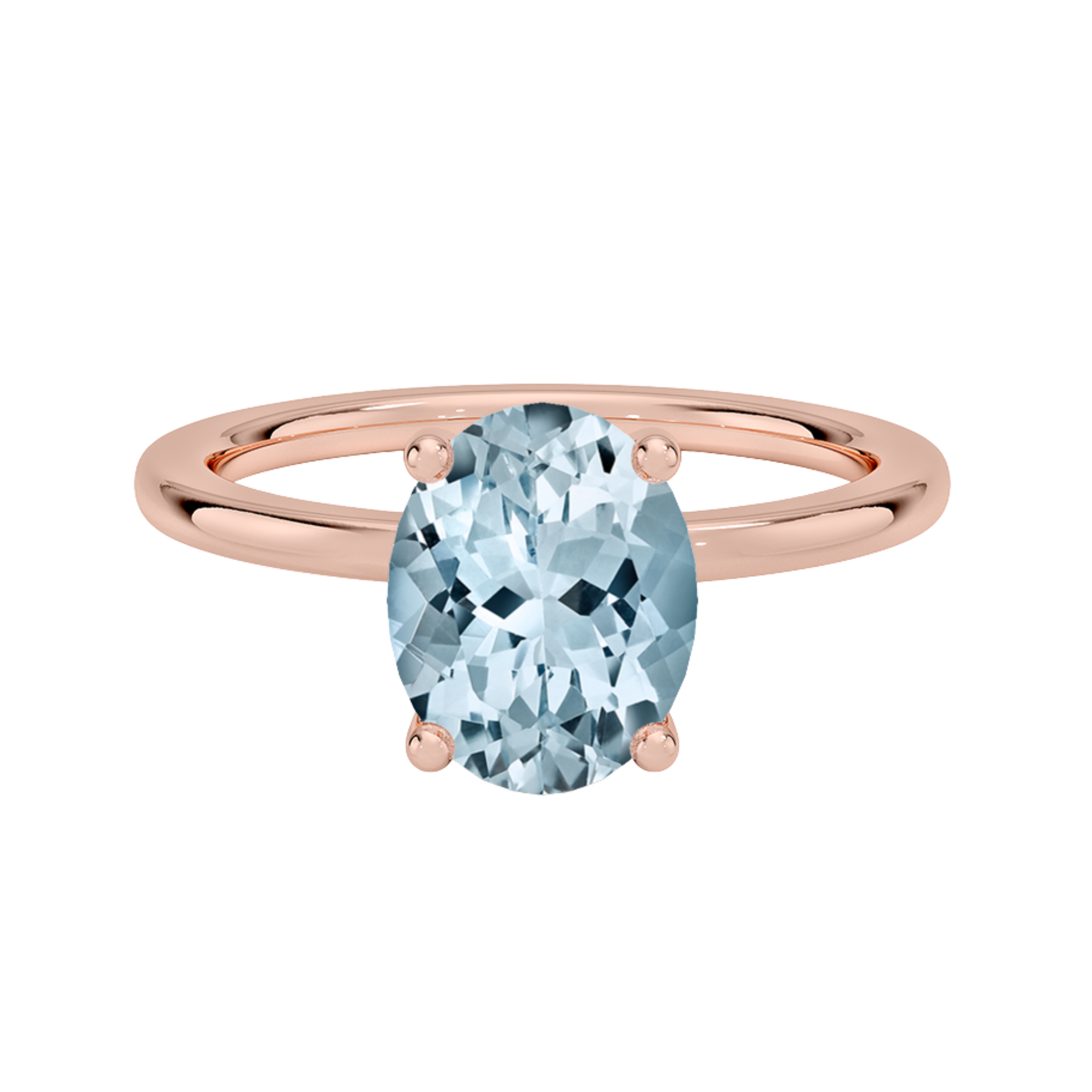 2ct Aquamarine Oval Cut Engagement Ring 14K Rose Gold