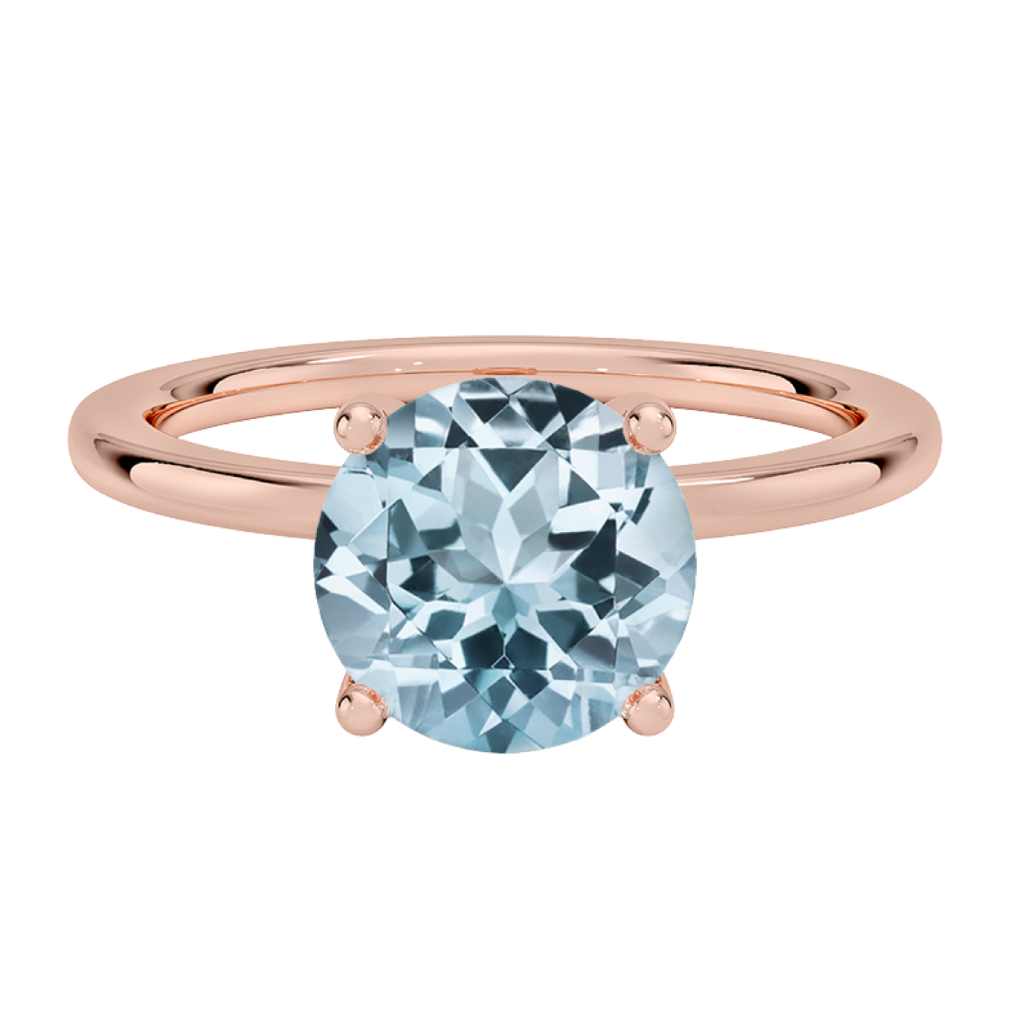 1ct Aquamarine Round Cut Engagement Ring 14K Rose Gold