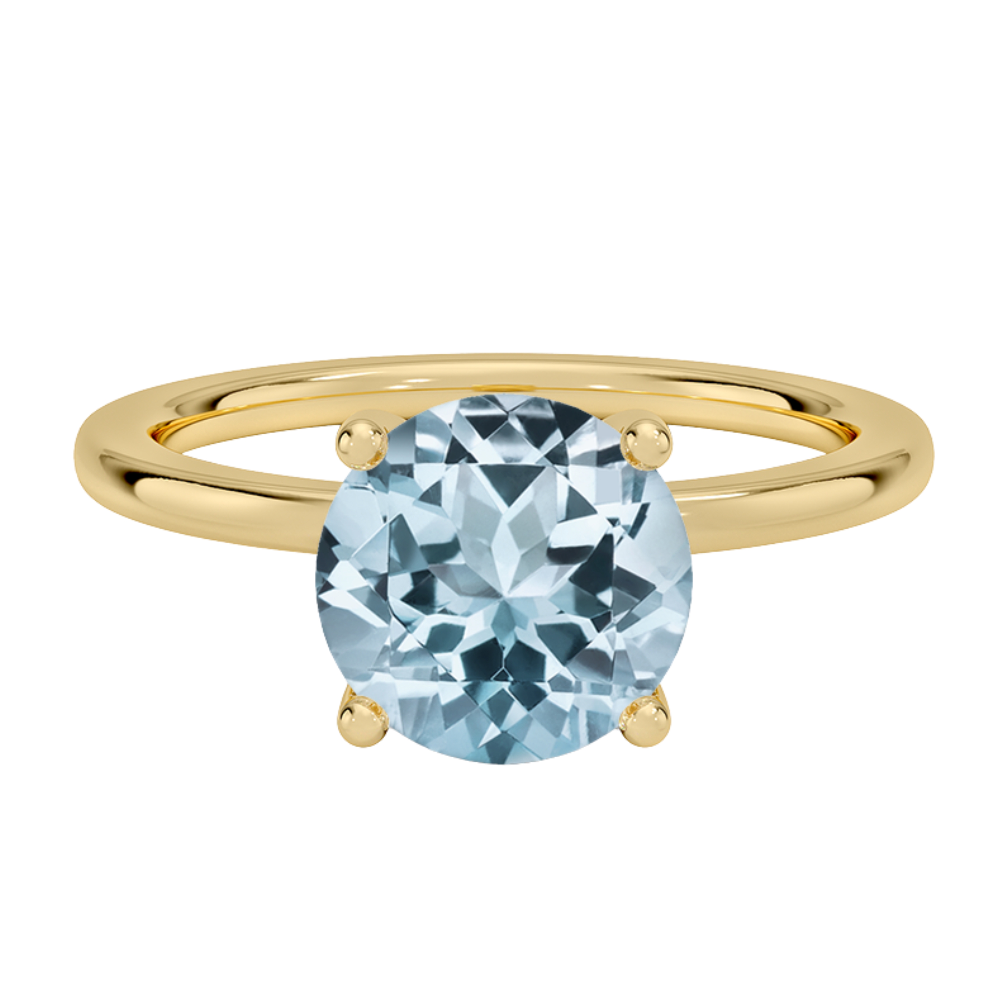 2ct Aquamarine Round Cut Engagement Ring 14K Yellow Gold