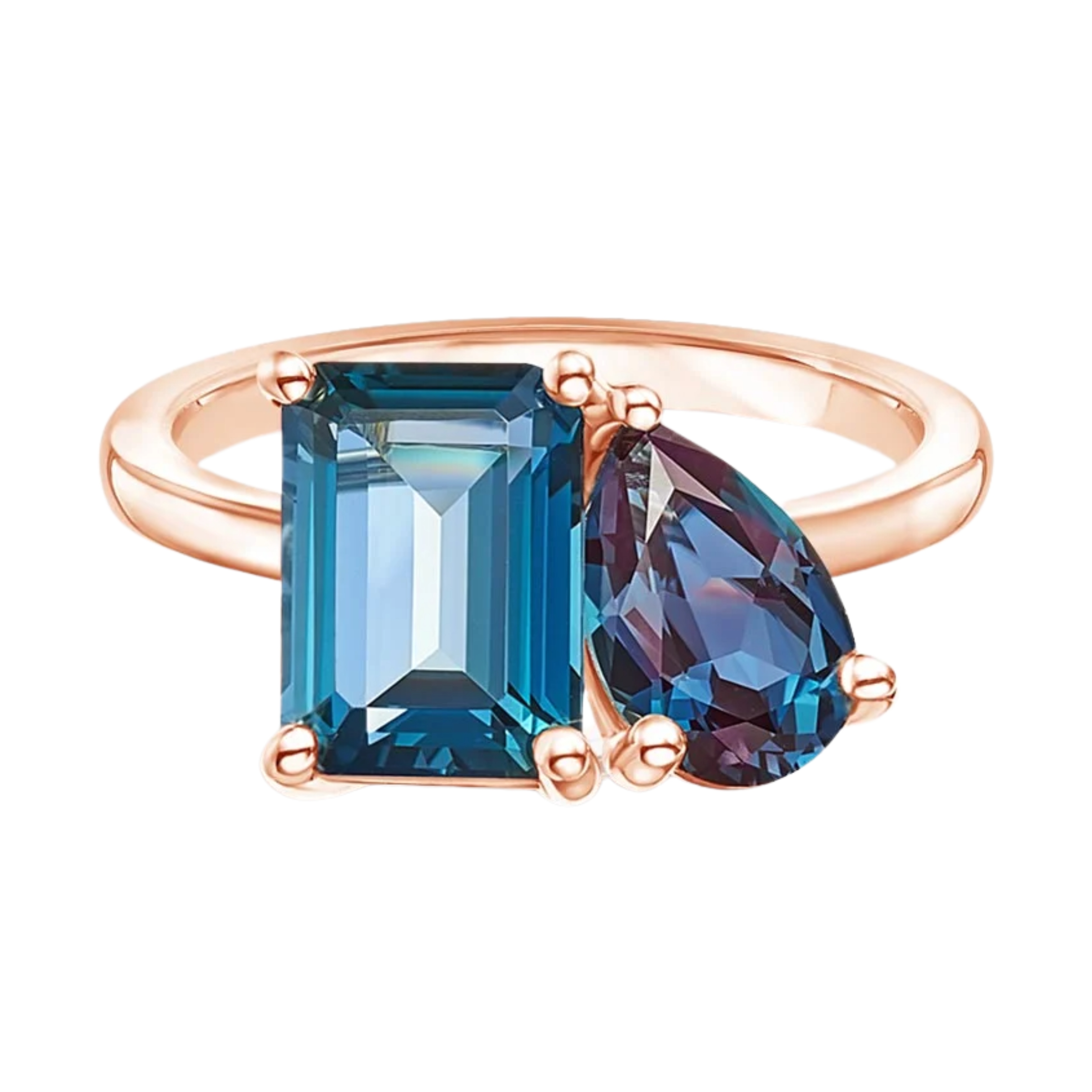 Blue Topaz and Lab Alexandrite 14K Rose Gold Ring