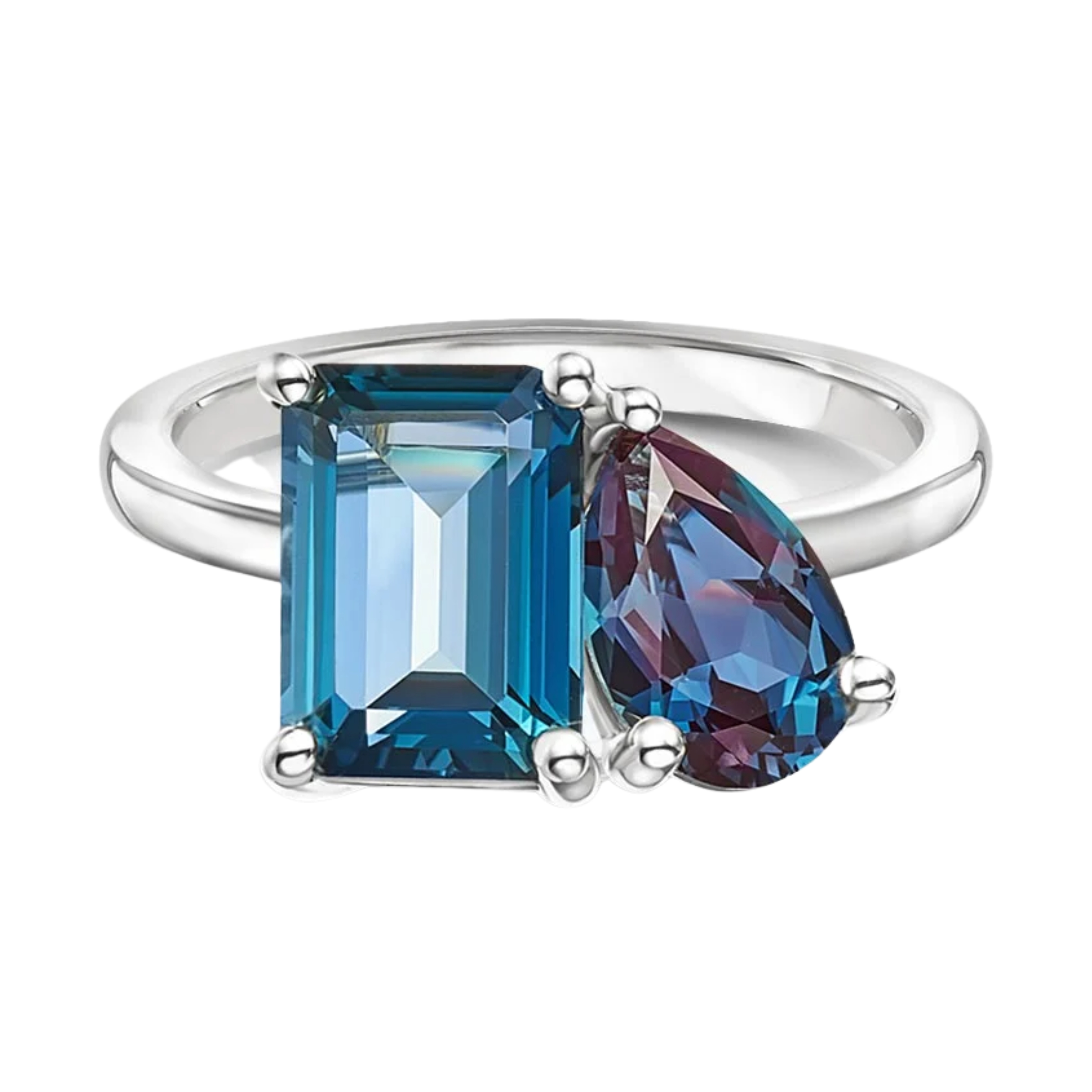 Blue Topaz and Lab Alexandrite 14K White Gold Ring