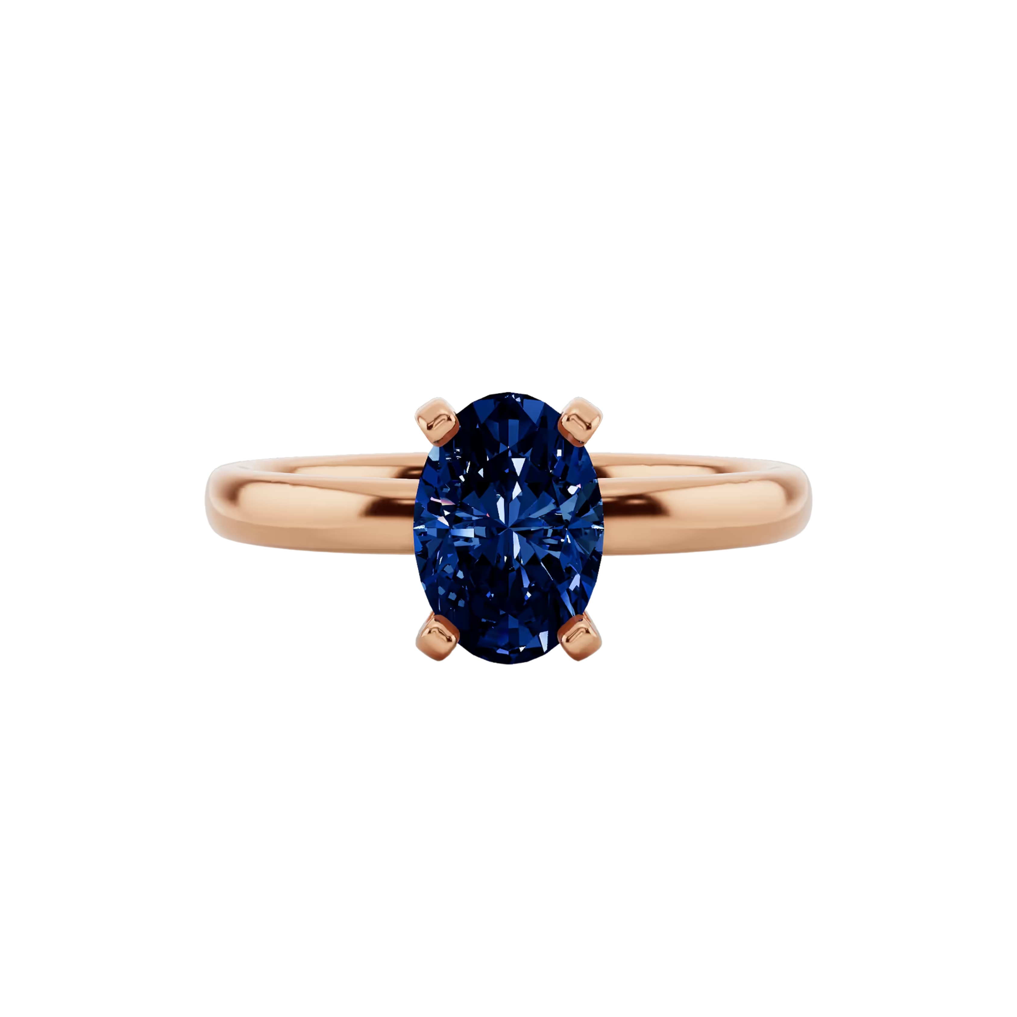 1ct Blue Sapphire Oval Cut Engagement Ring 14K Rose Gold