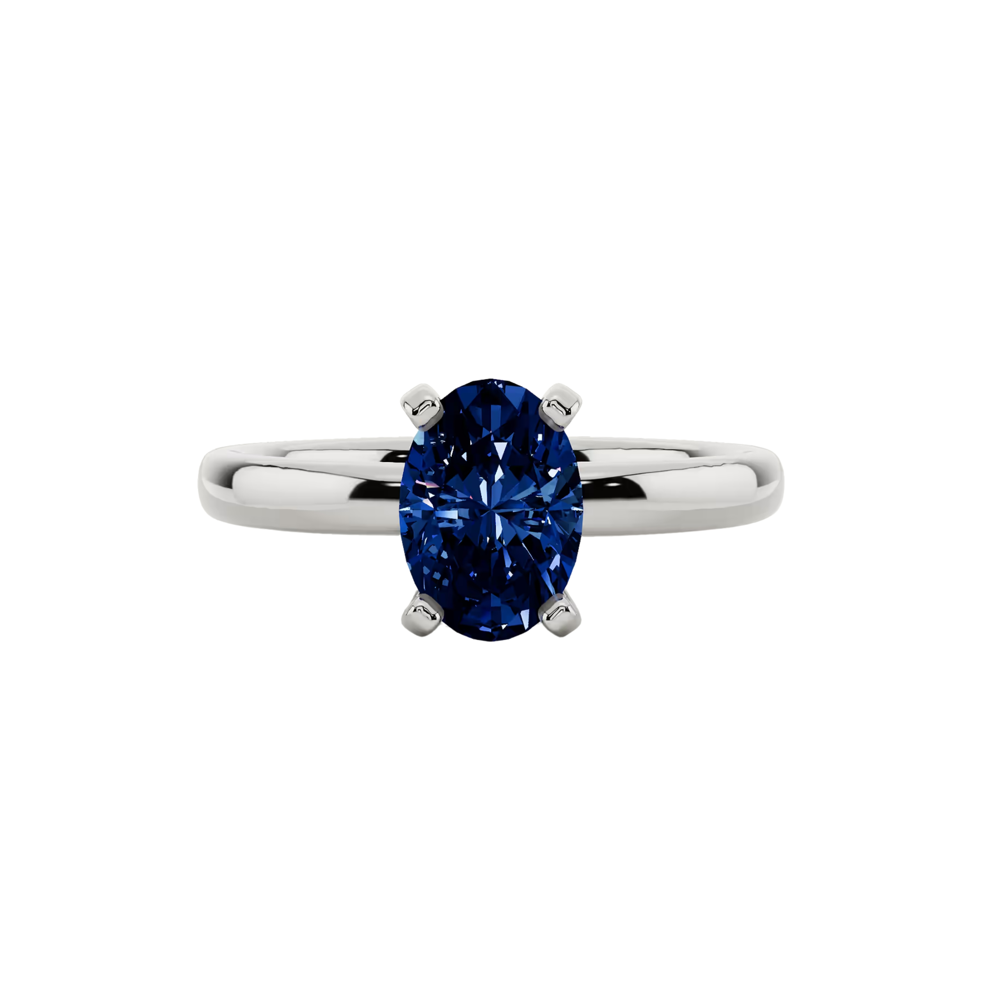 1ct Blue Sapphire Oval Cut Engagement Ring 14K White Gold