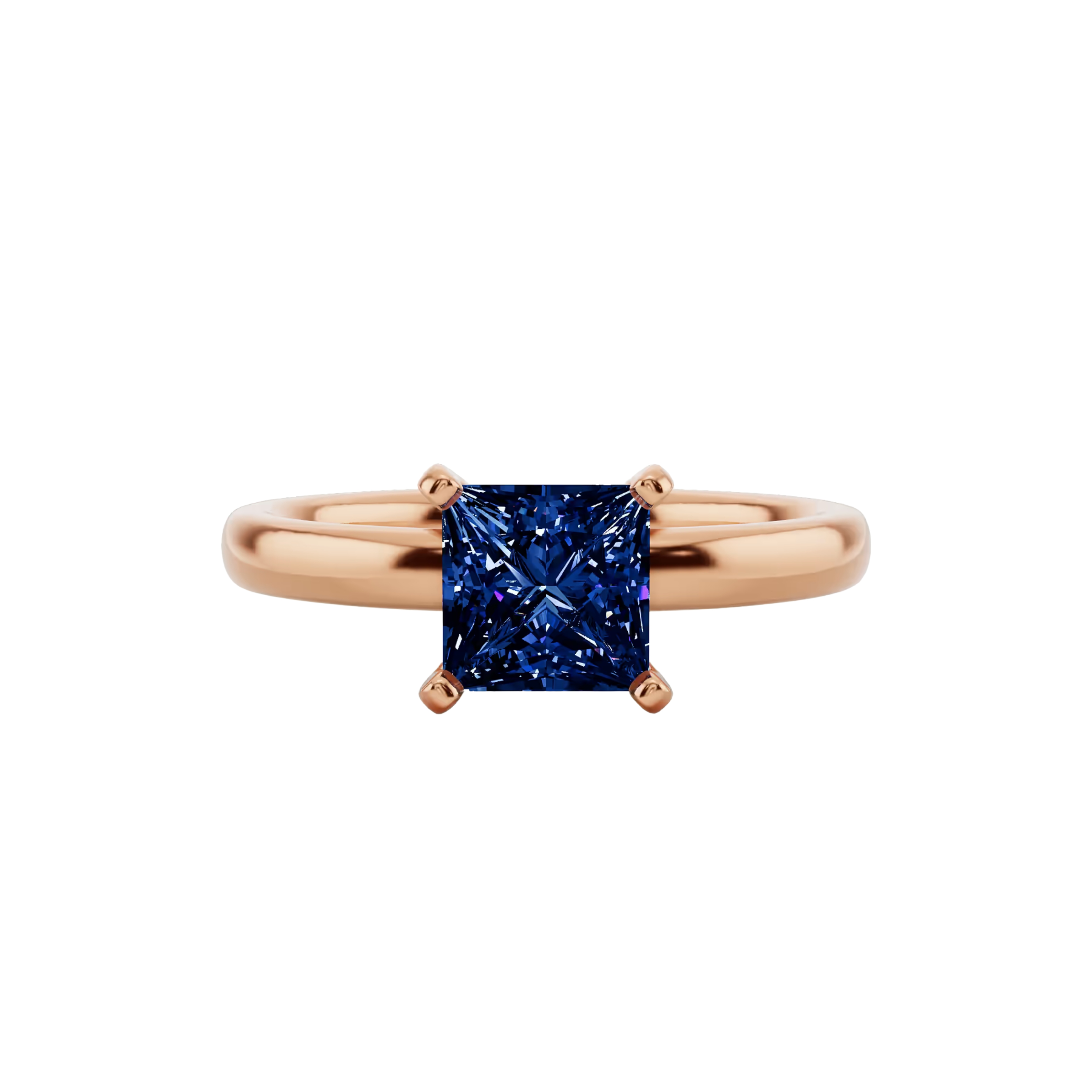 1ct Blue Sapphire Princess Cut Engagement Ring 14K Rose Gold