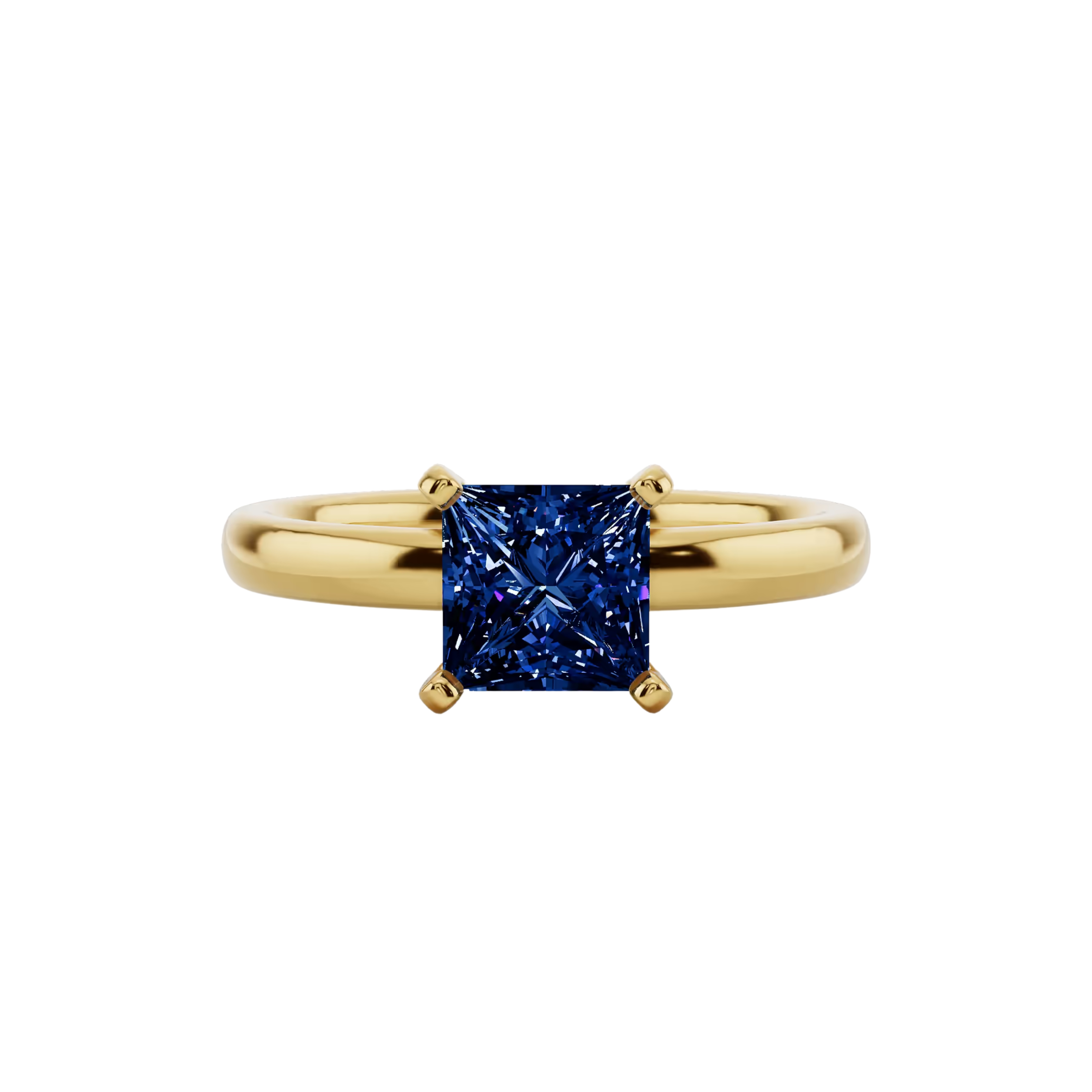 1ct Blue Sapphire Princess Cut Engagement Ring 14K Yellow Gold