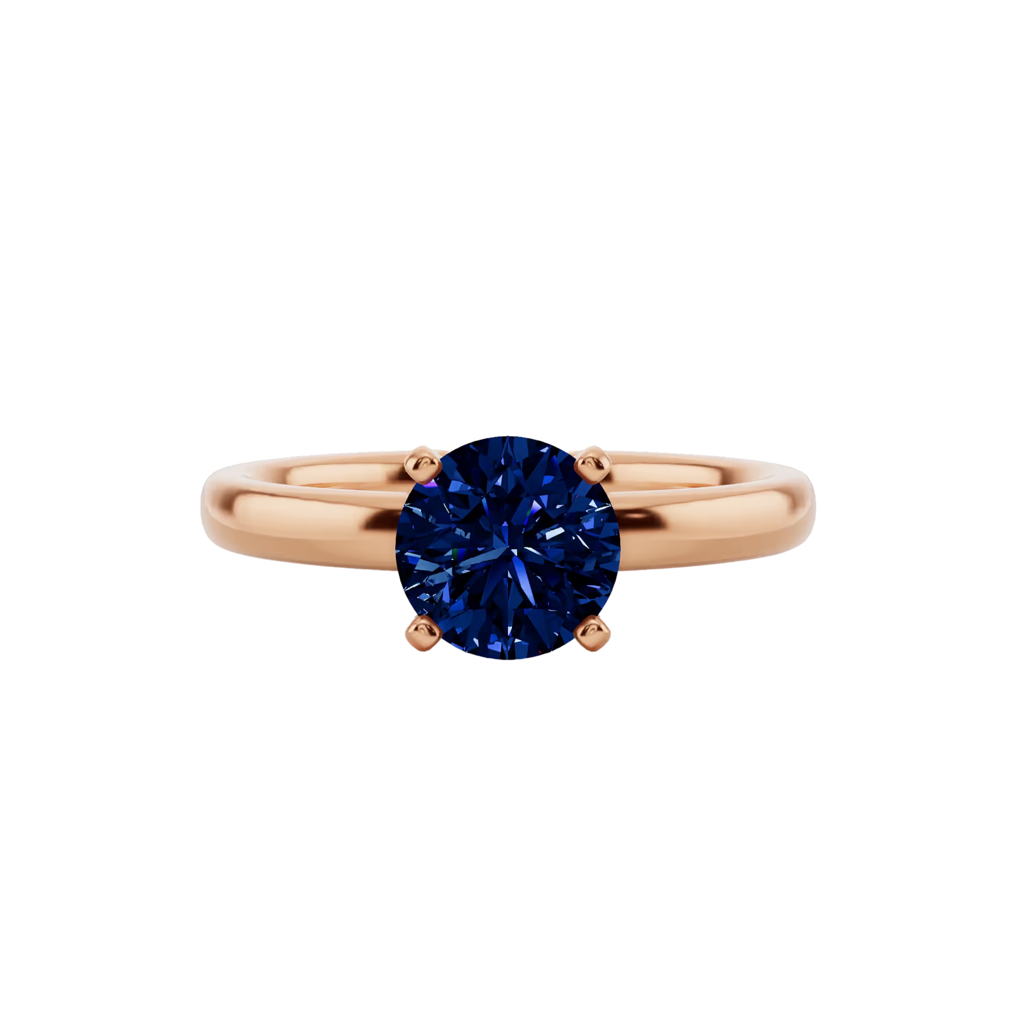 1ct Blue Sapphire Round Cut Engagement Ring 14K Rose Gold