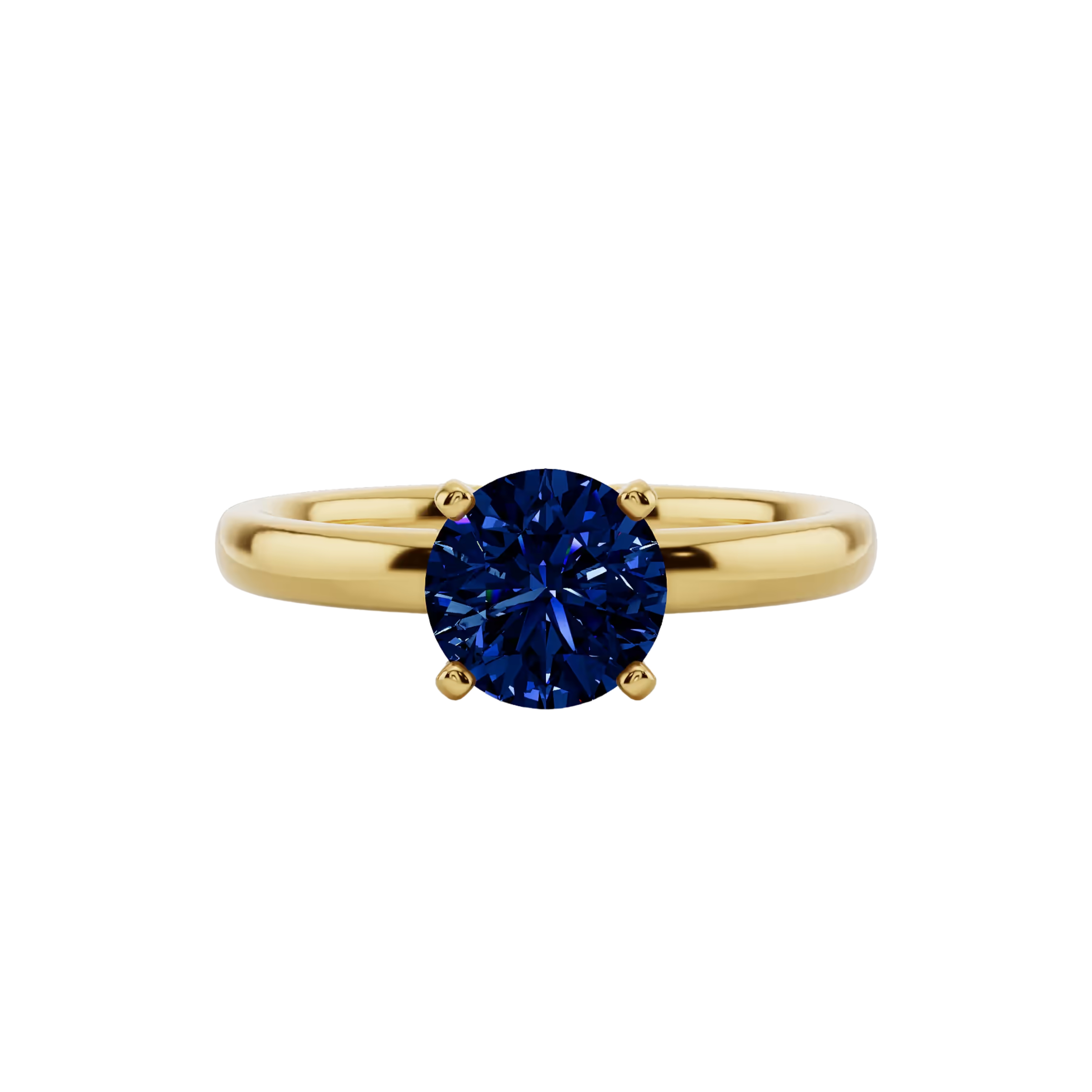 1ct Blue Sapphire Round Cut Engagement Ring 14K Yellow Gold