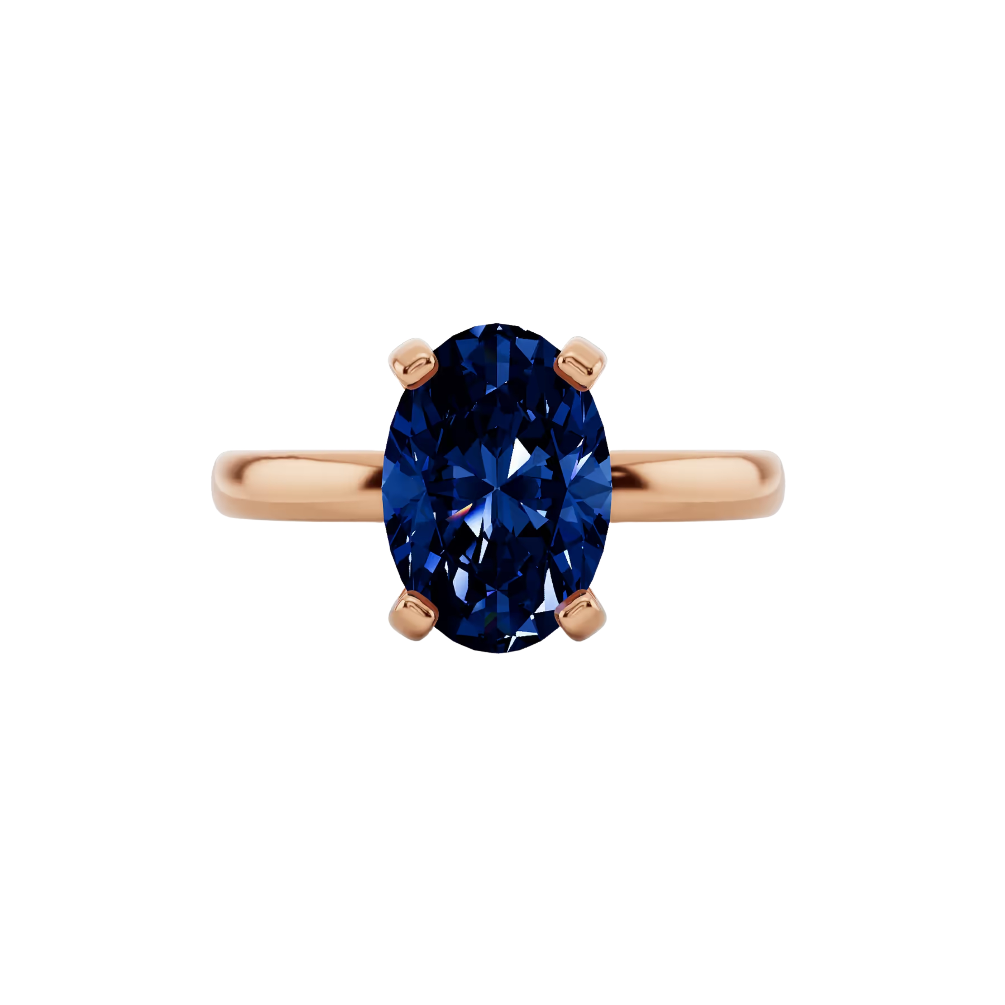 2ct Blue Sapphire Oval Cut Engagement Ring 14K Rose Gold