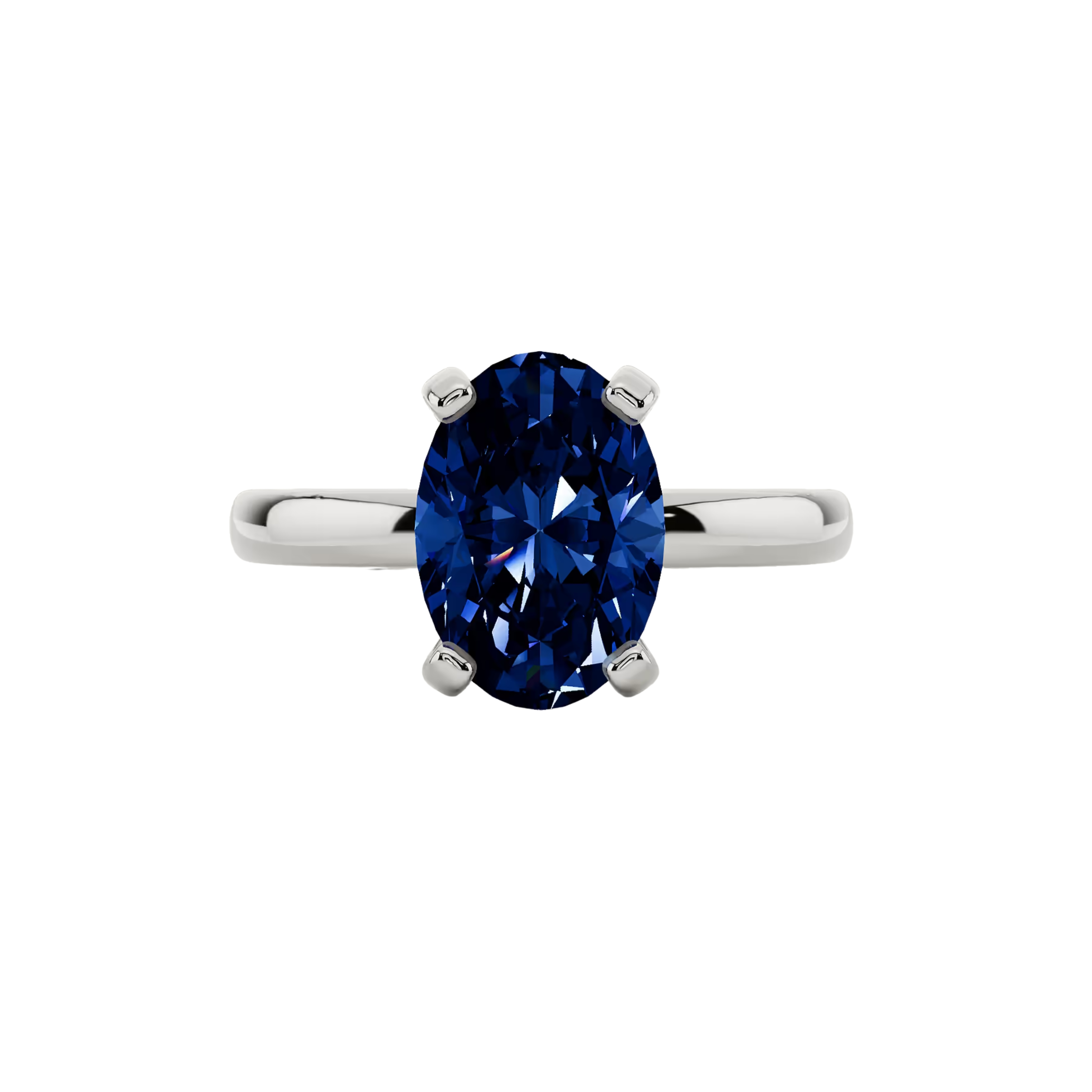 2ct Blue Sapphire Oval Cut Engagement Ring 14K White Gold