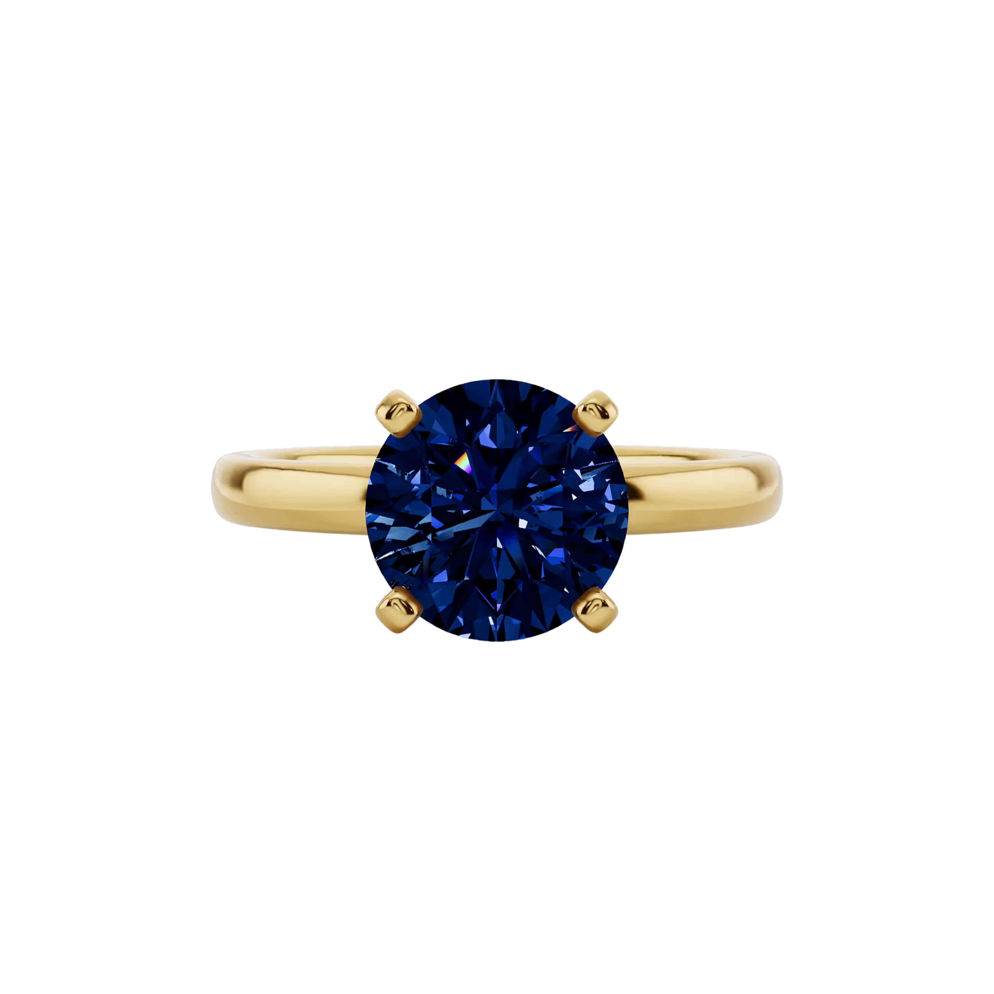 2ct Blue SapphireRound Cut Engagement Ring 14K Yellow Gold
