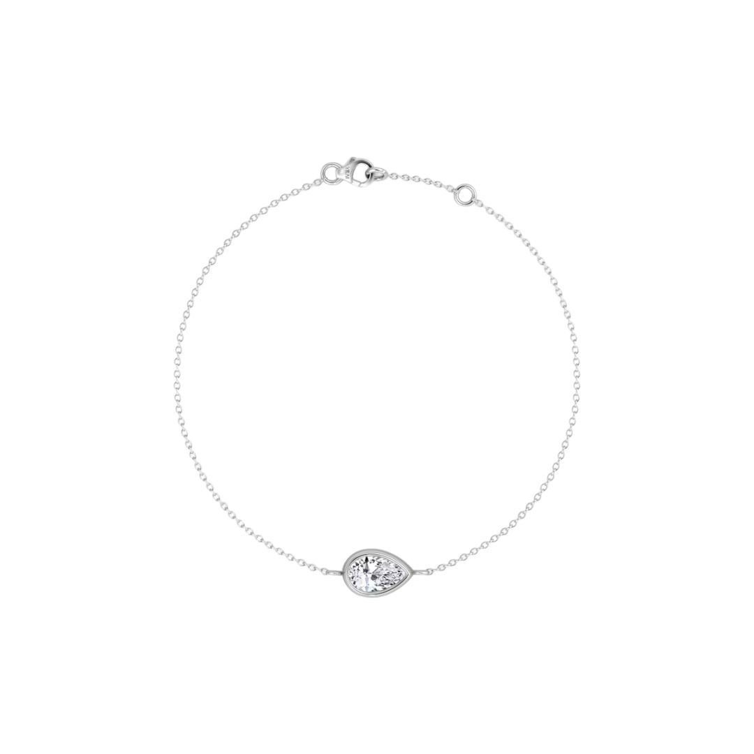 Solitaire Pear Bezel Bracelet 14K White Gold 0.25CT