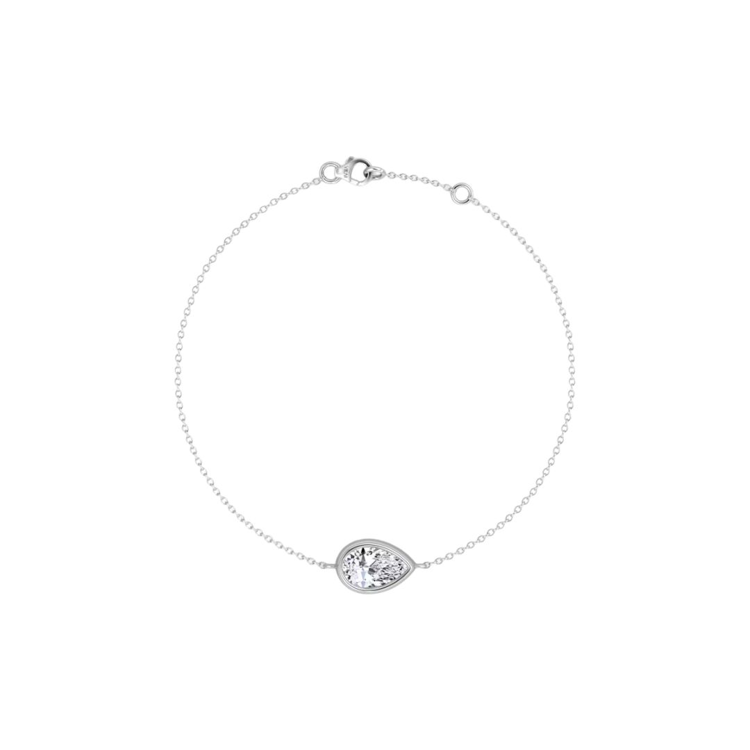 Solitaire Pear Bezel Bracelet 14K White Gold 0.50CT