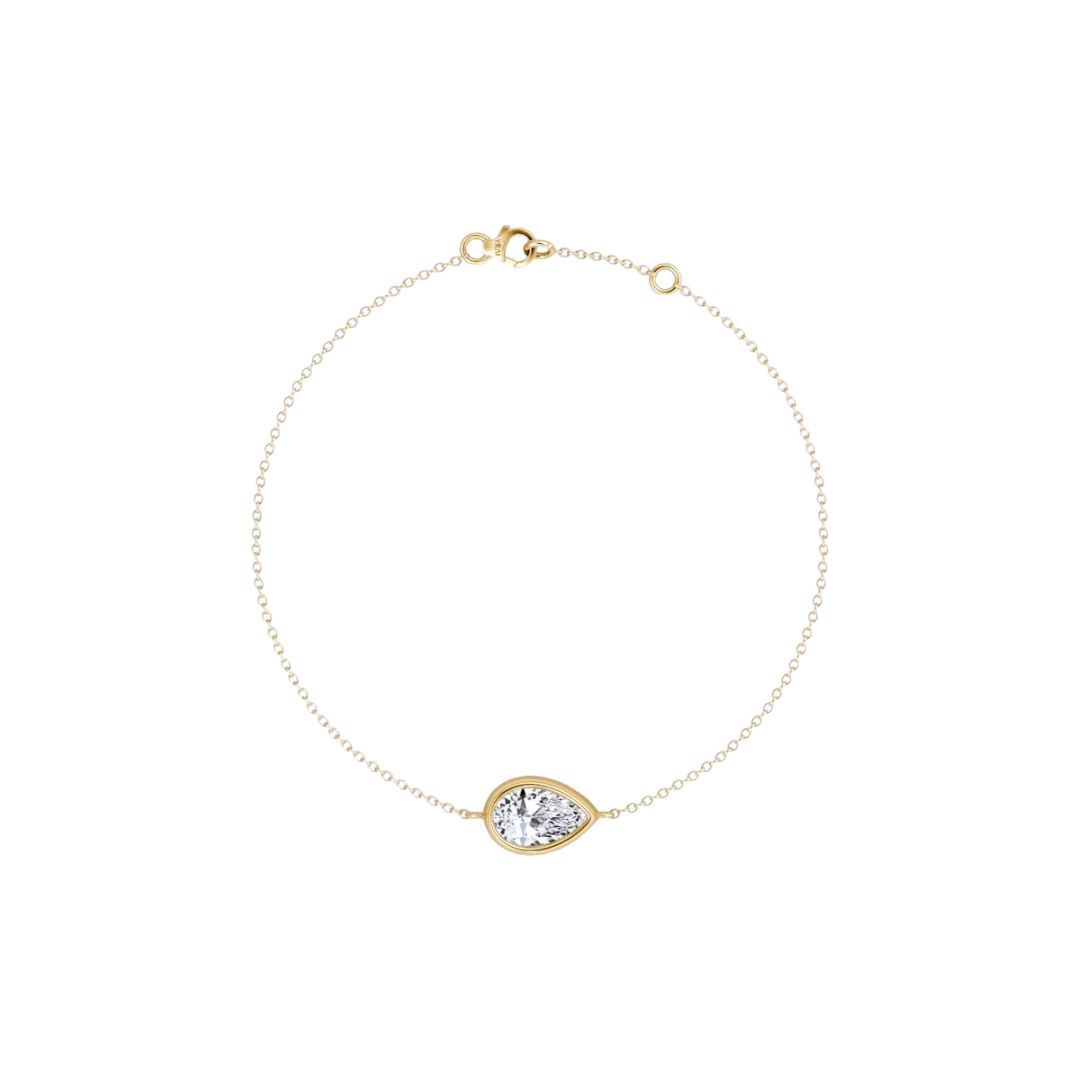 Solitaire Pear Bezel Bracelet 14K Yellow Gold 0.50CT