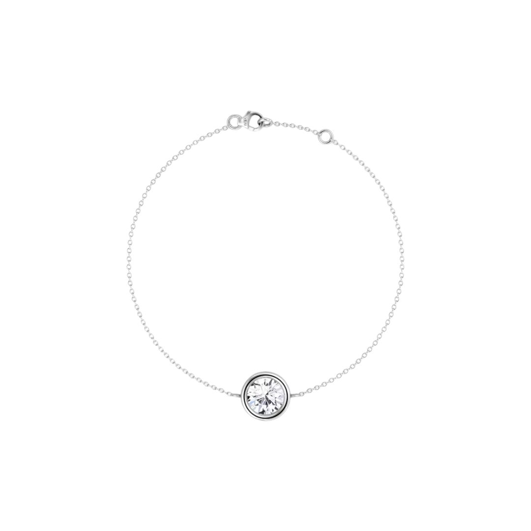 Solitaire Round Bezel Bracelet 14K White Gold 0.50CT