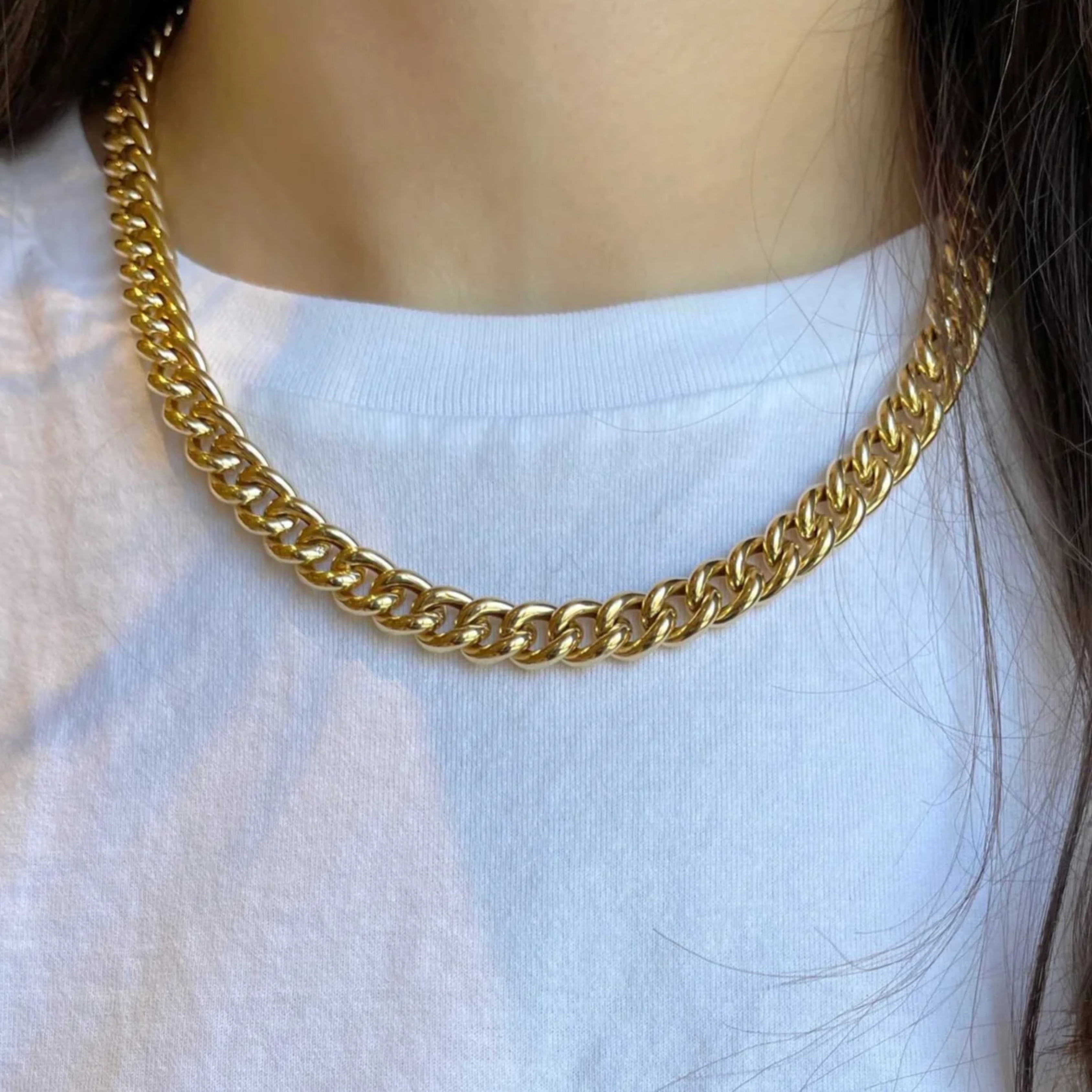 14K Yellow Gold Chunky Cuban Link Chain Necklace