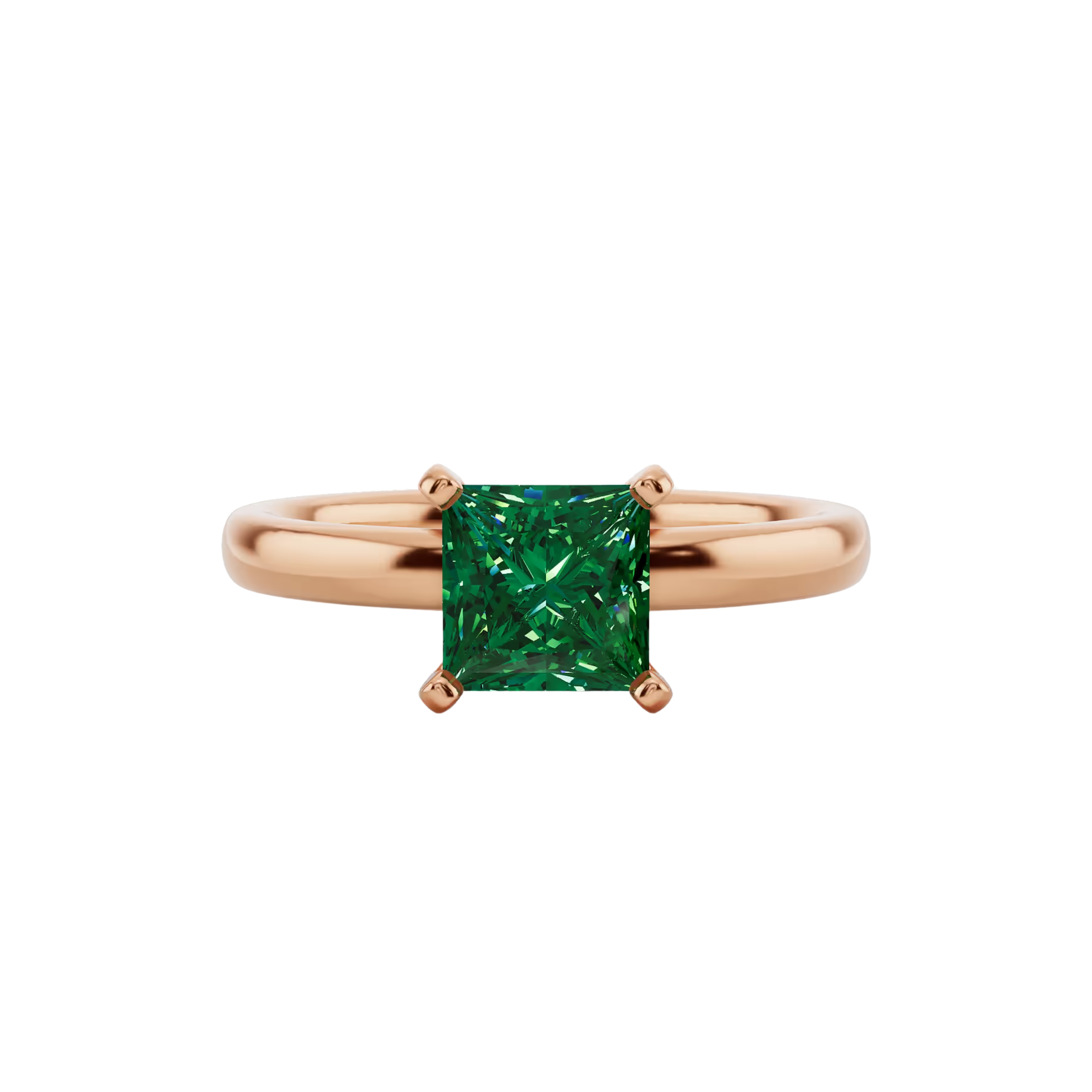 1ct Emerald Princess Cut Engagement Ring 14K Rose Gold