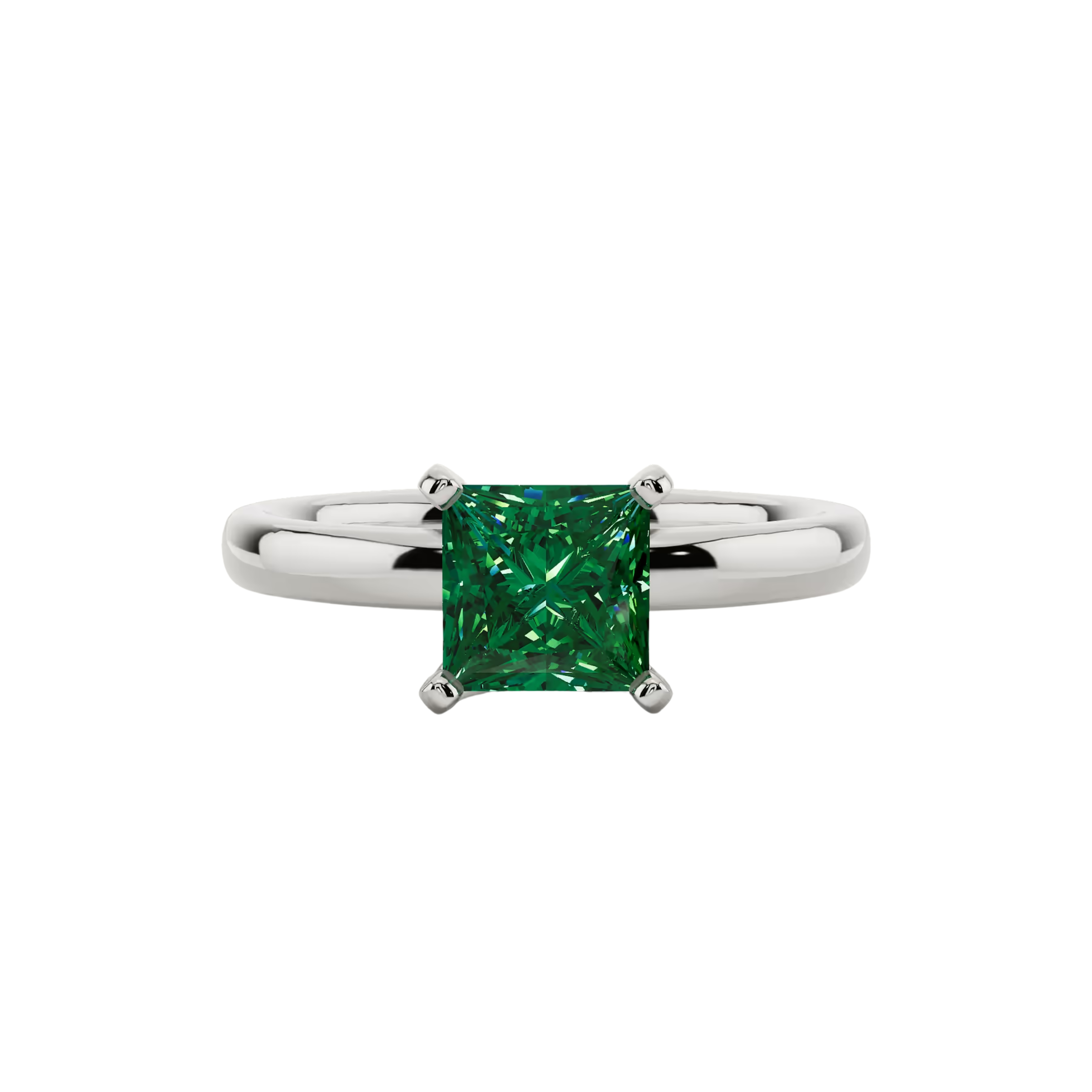 1ct Emerald Princess Cut Engagement Ring 14K White Gold