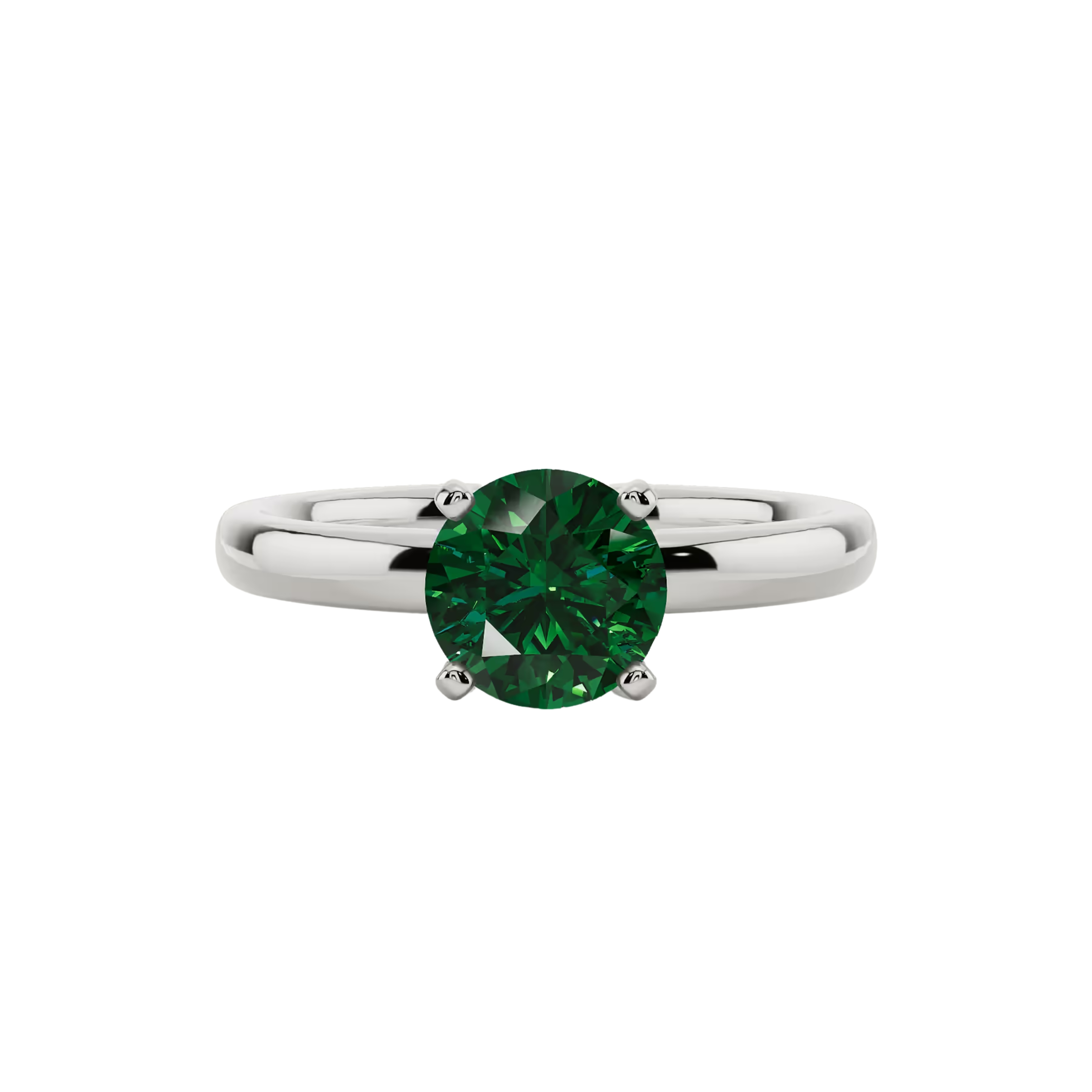 1ct Emerald Round Cut Engagement Ring 14K White Gold